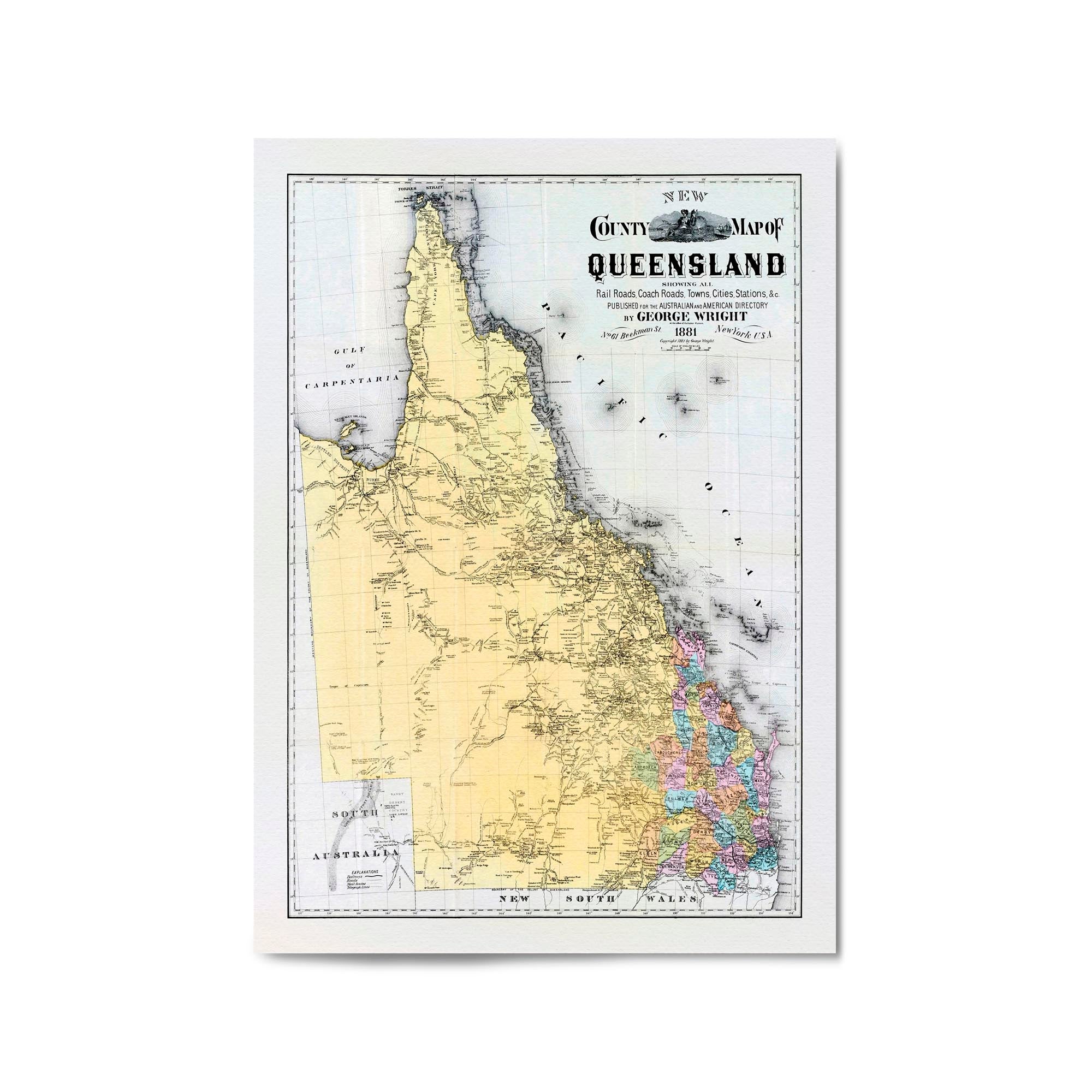 Queensland Australia Vintage Map Wall Art #2