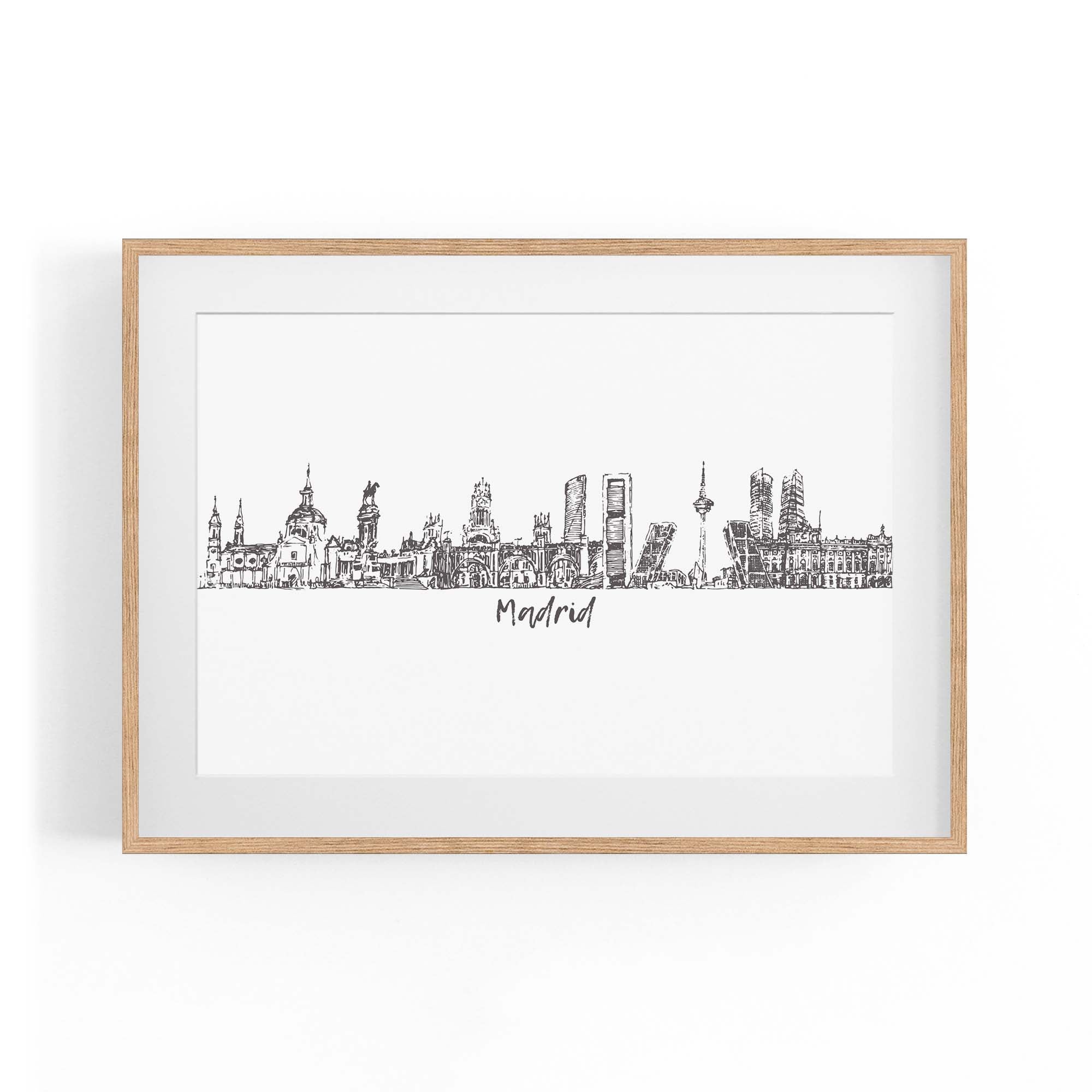 Madrid Spain Cityscape Drawing Travel Wall Art