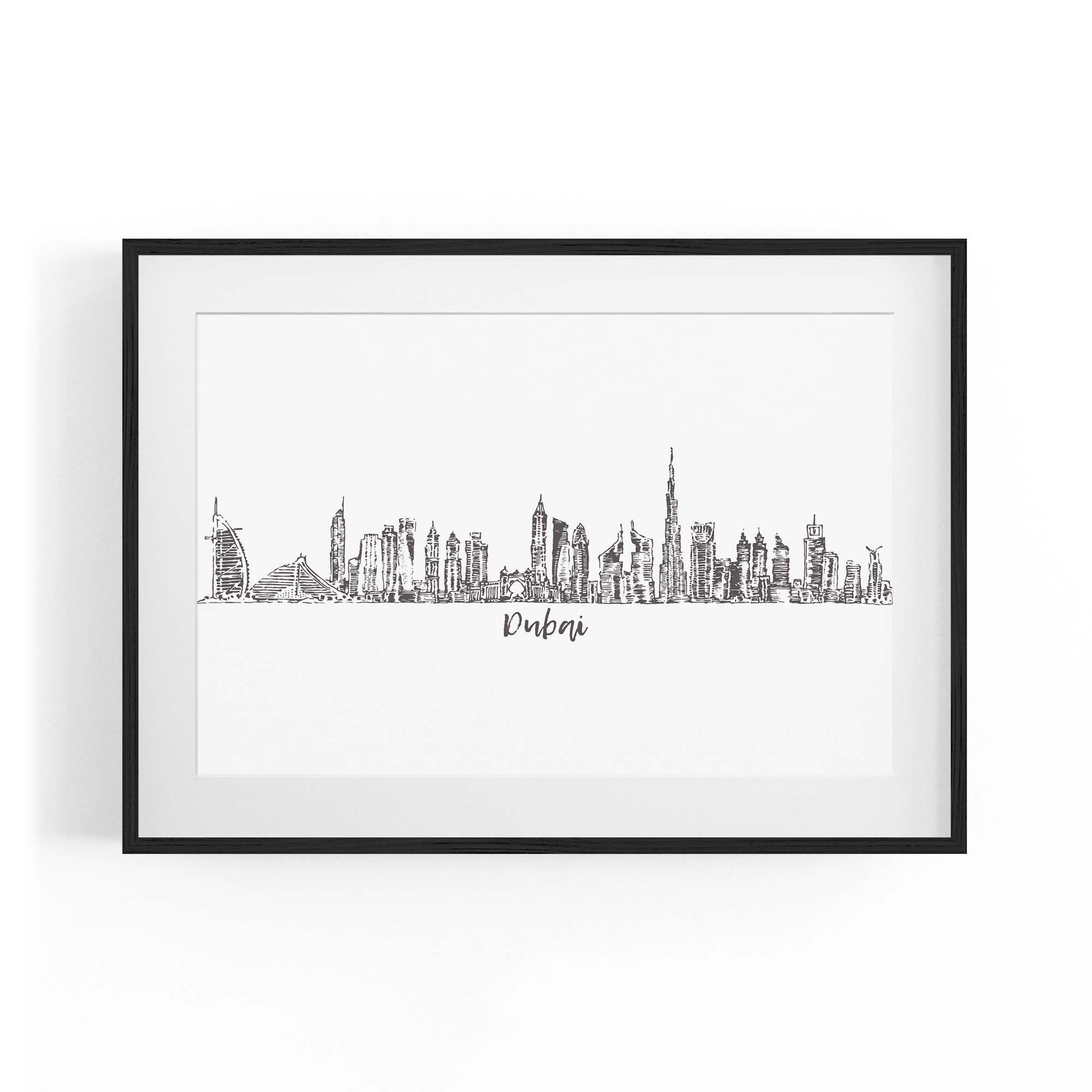 Dubai UAE Cityscape Drawing Minimal Wall Art