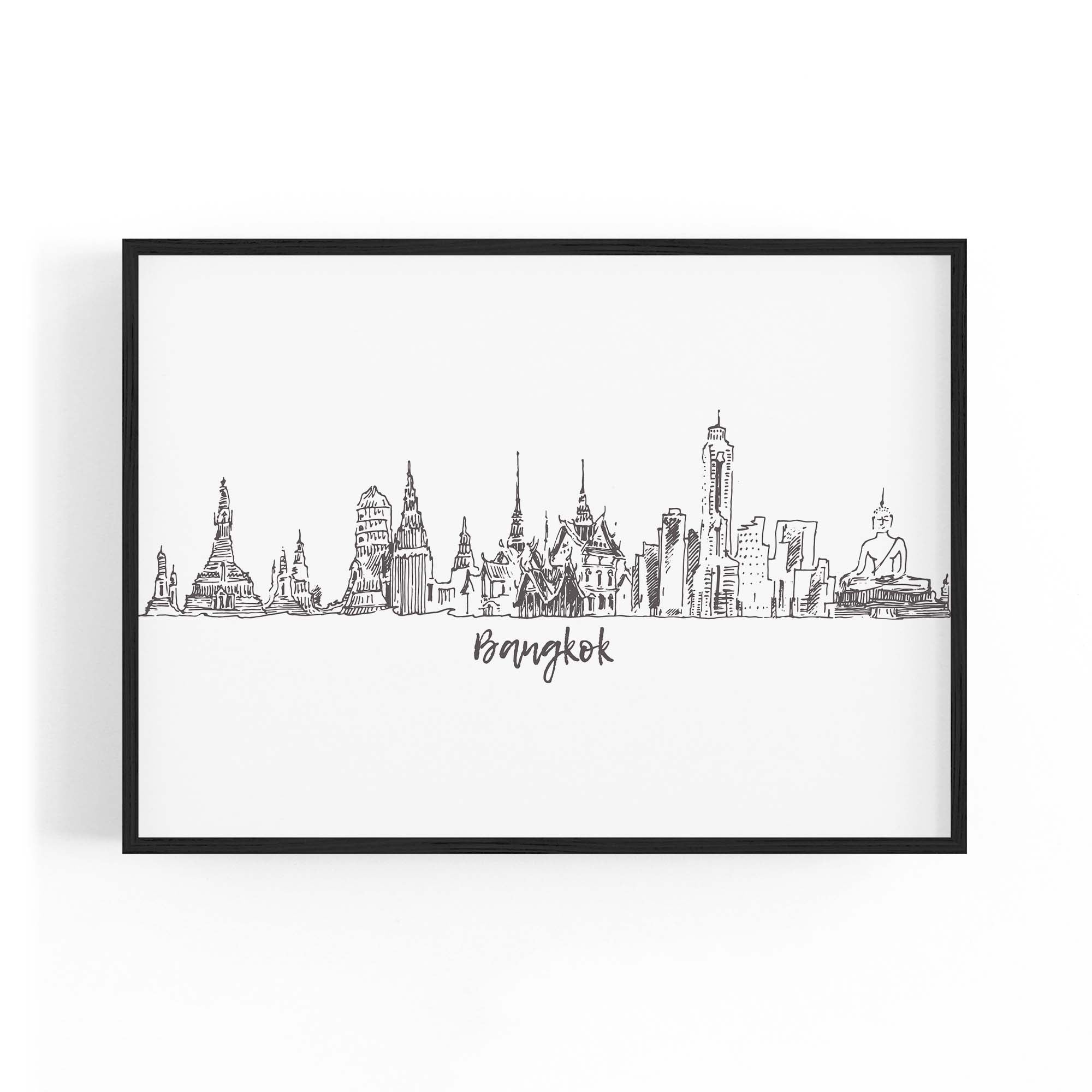 Bangkok Thailand Drawing Minimal Travel Wall Art