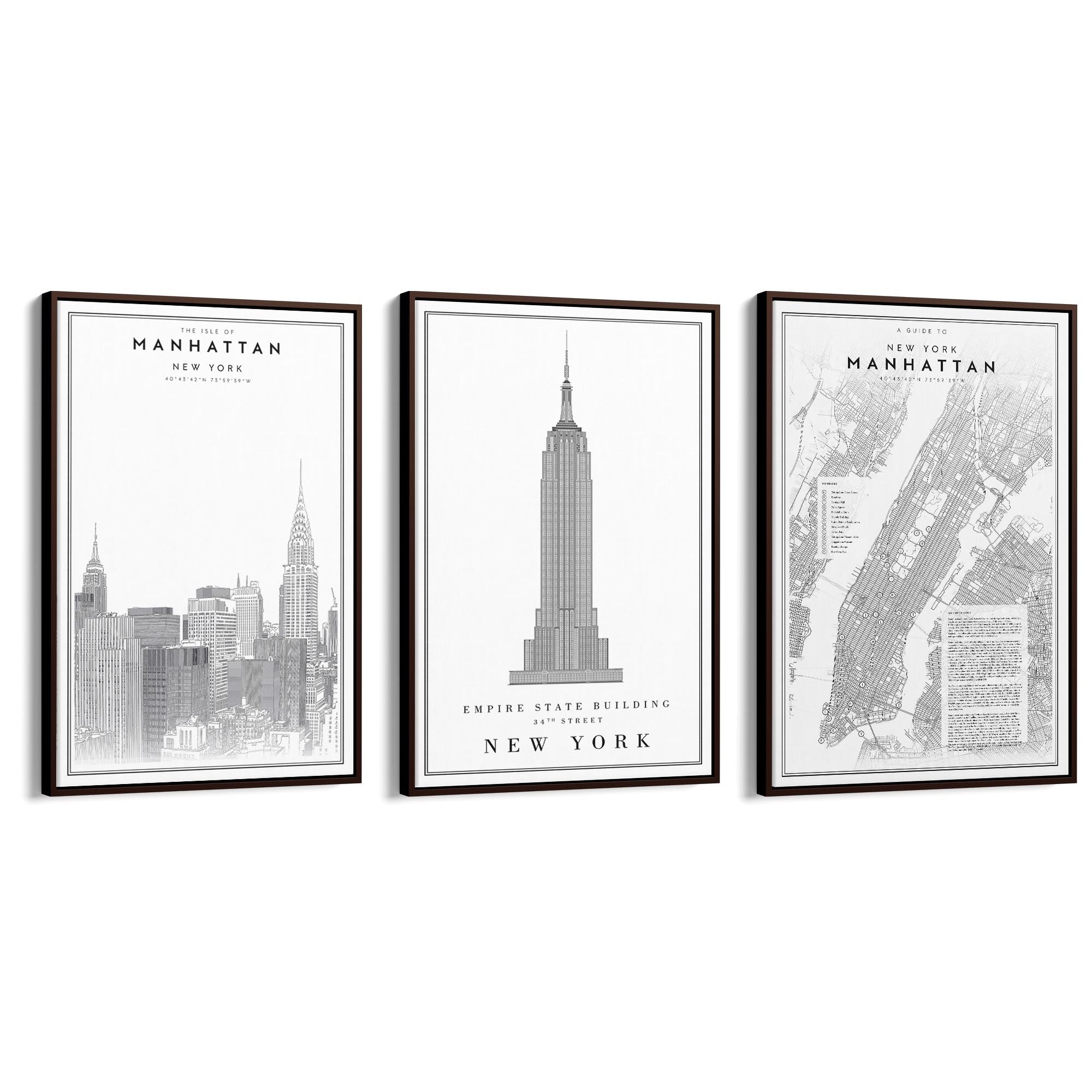 Set of New York Wall Minimal Black & White Art