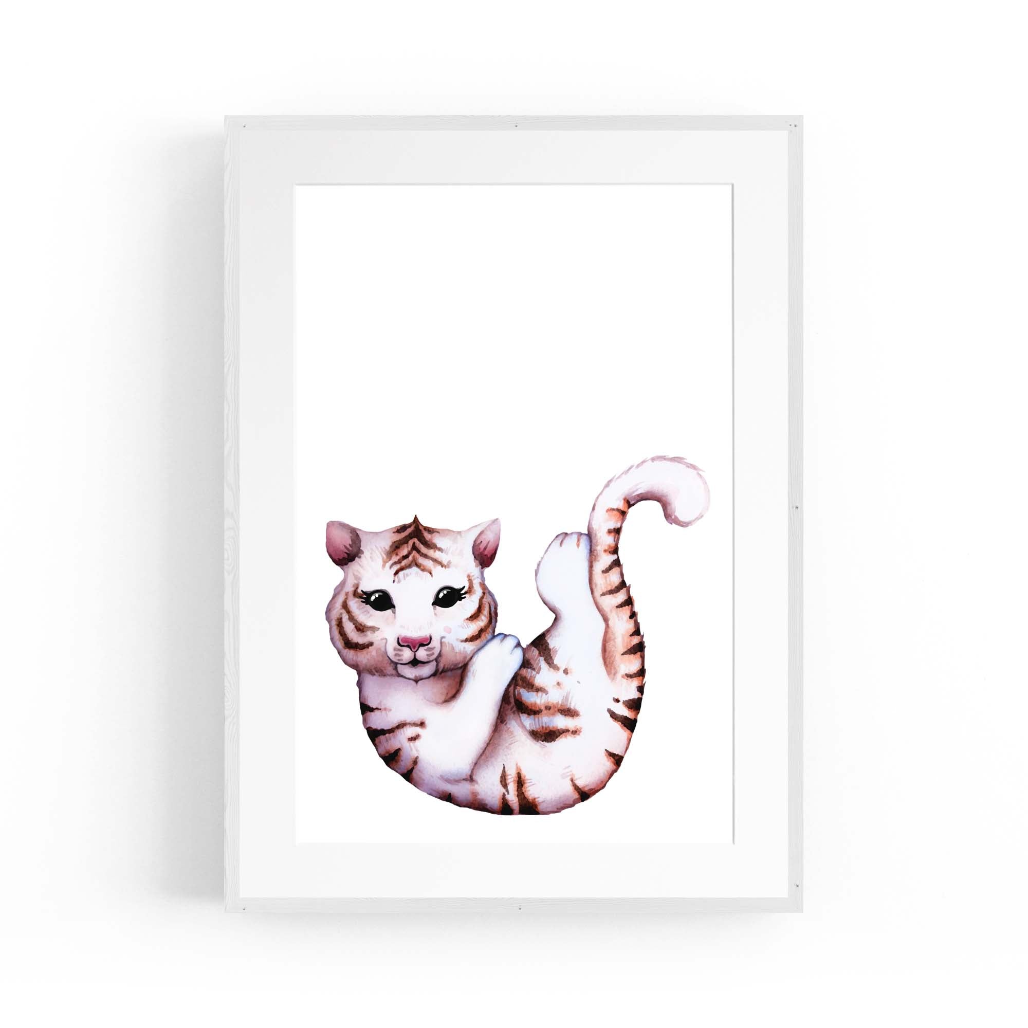 Cartoon White Tiger Cute Nursery Baby Animal Art