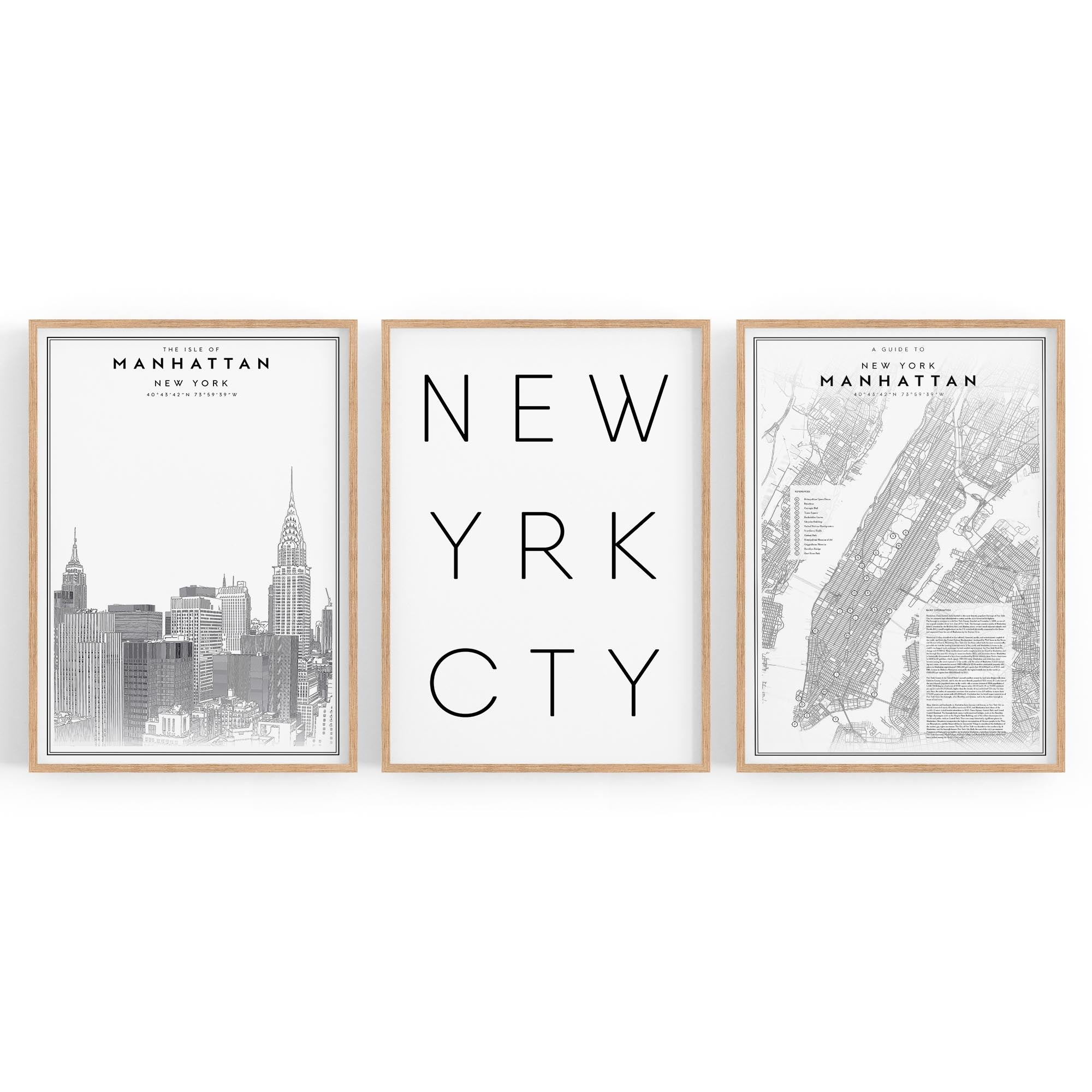 Set of New York Wall Minimal Black & White Art