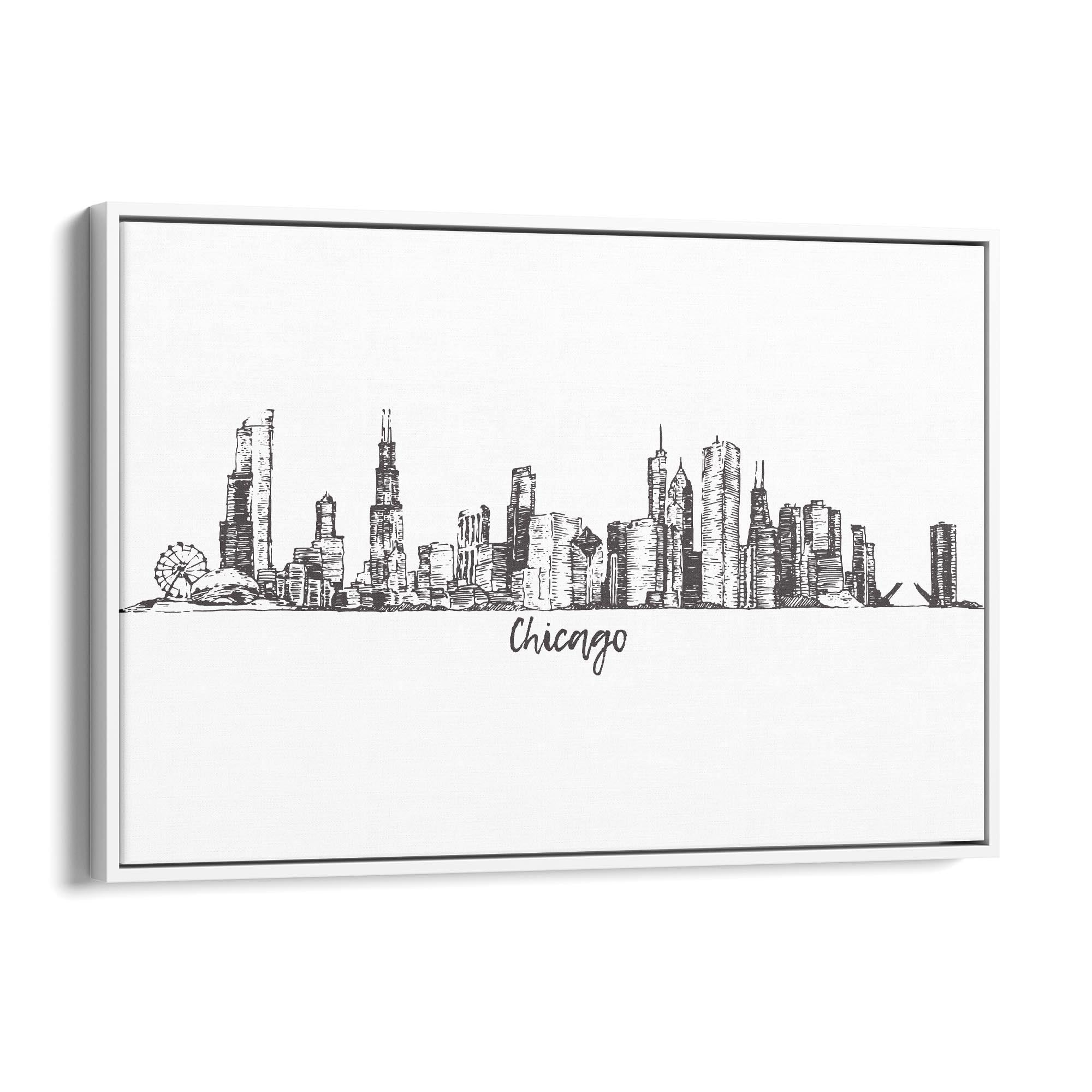 Chicago, USA Minimal Cityscape Drawing Wall Art