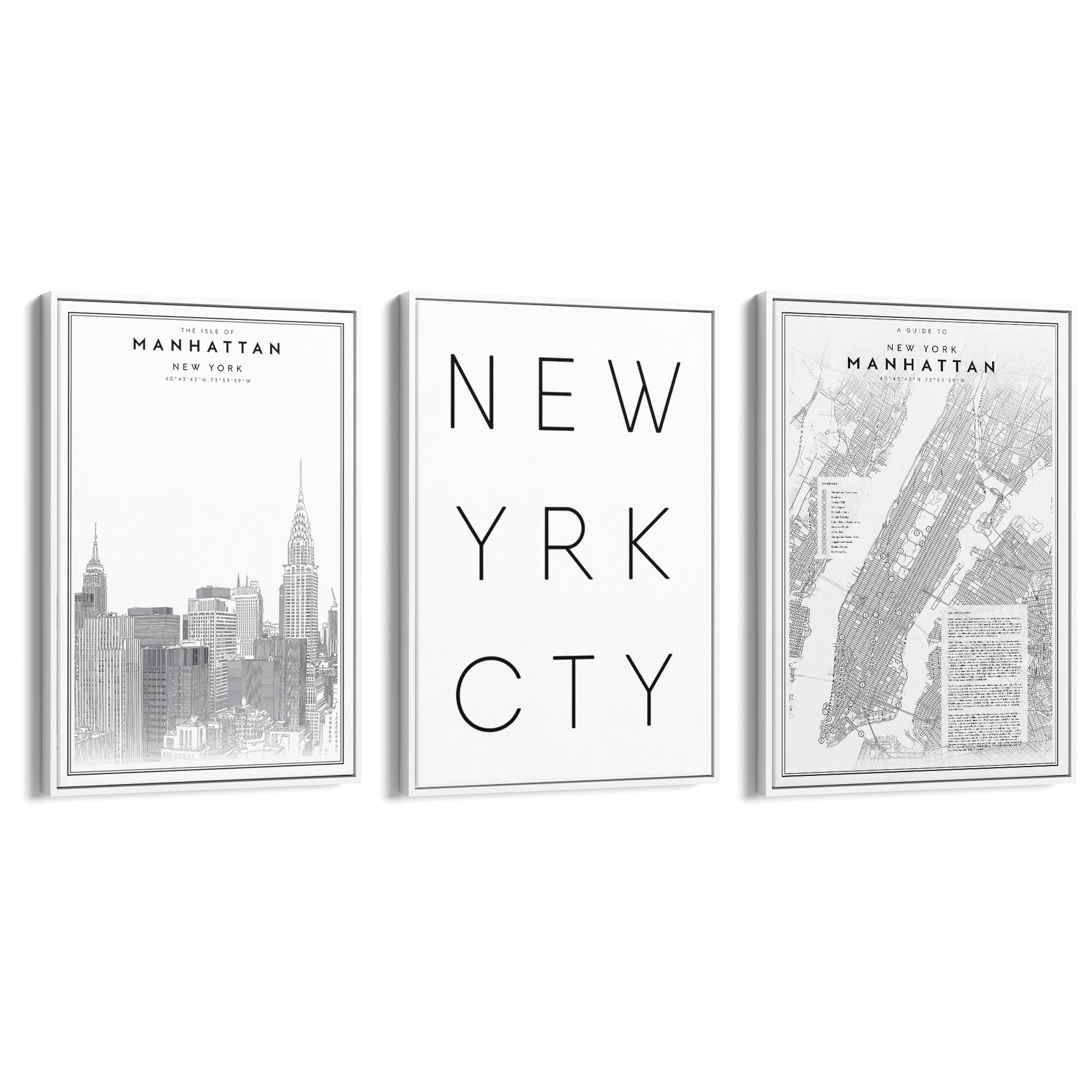 Set of New York Wall Minimal Black & White Art