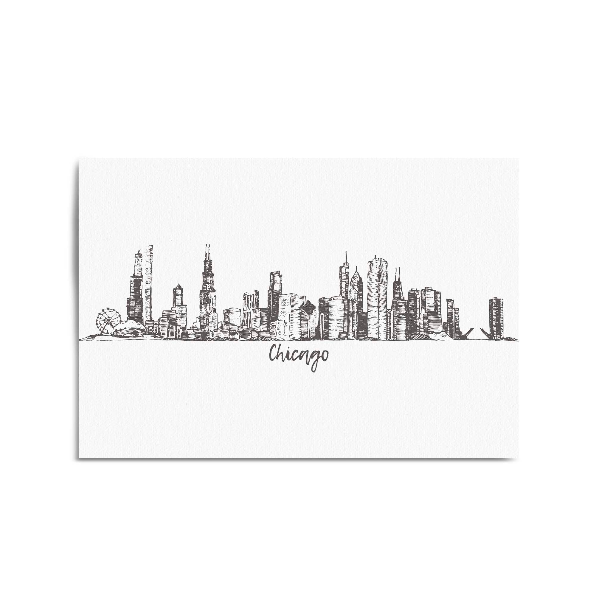 Chicago, USA Minimal Cityscape Drawing Wall Art