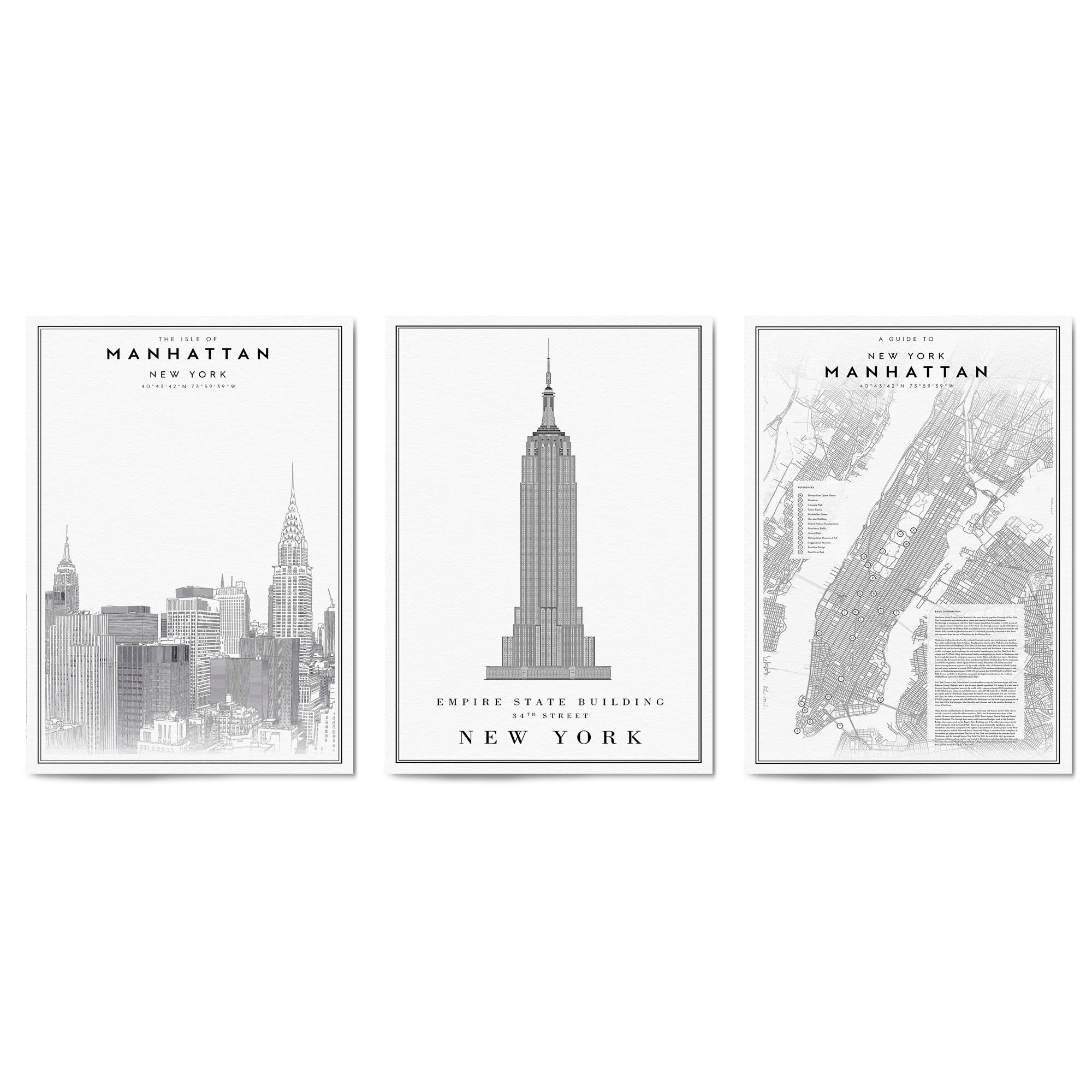 Set of New York Wall Minimal Black & White Art