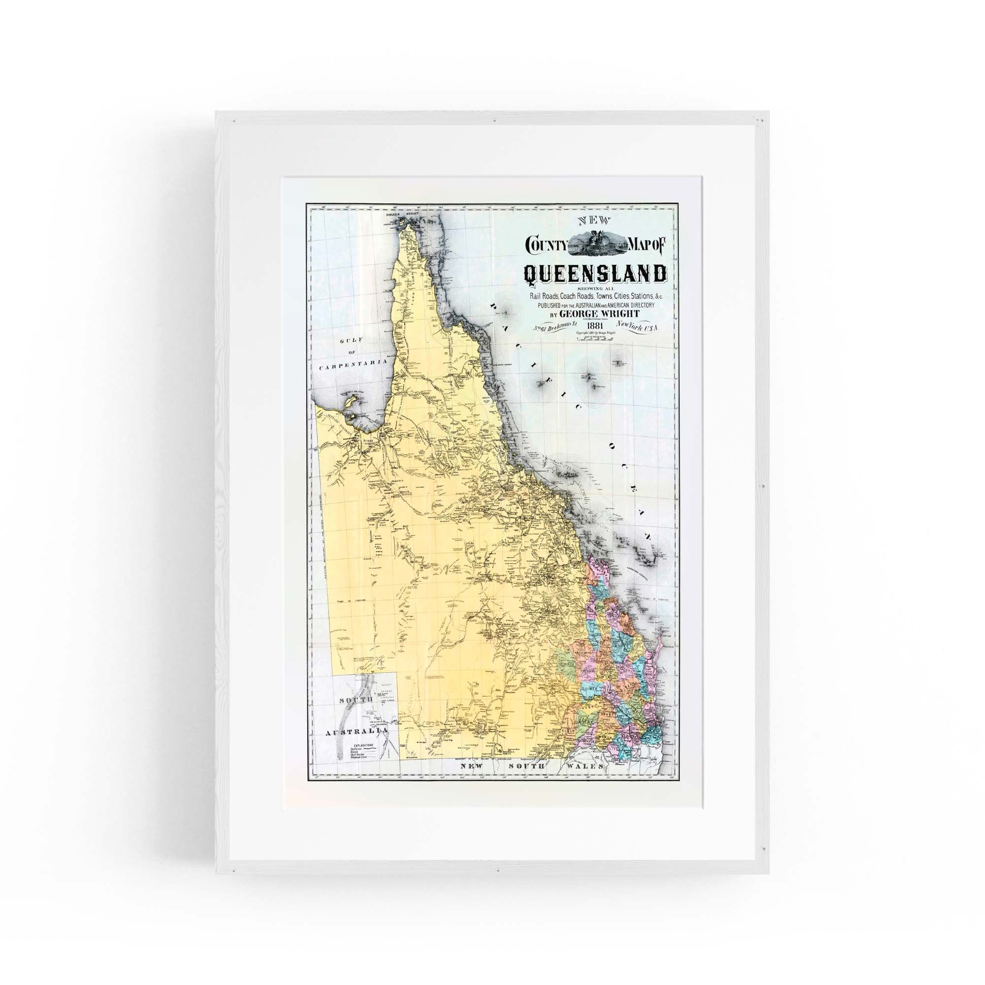 Queensland Australia Vintage Map Wall Art #2