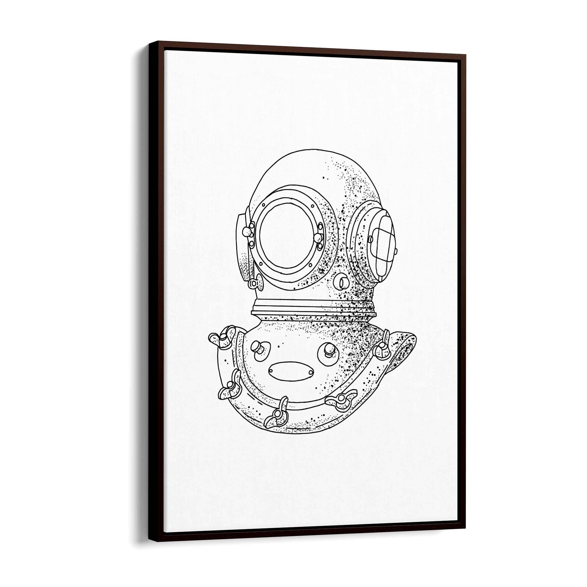 Diving Helmet Drawing Nautical Coastal Wall Art #1