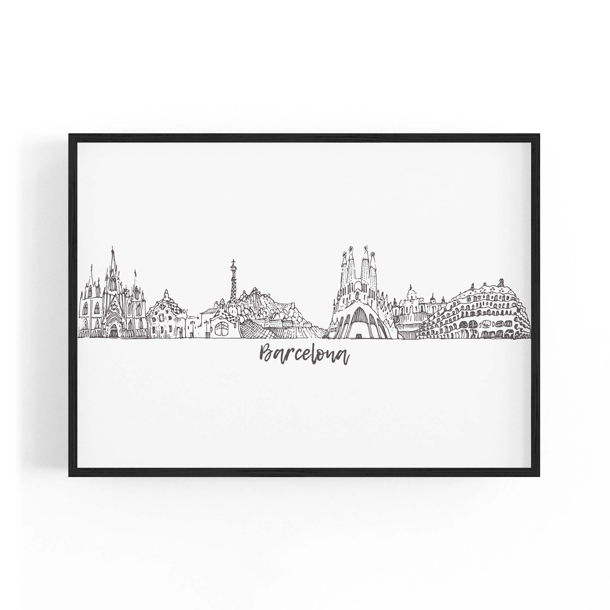 Barcelona Spain Minimal Drawing Cityscape Wall Art