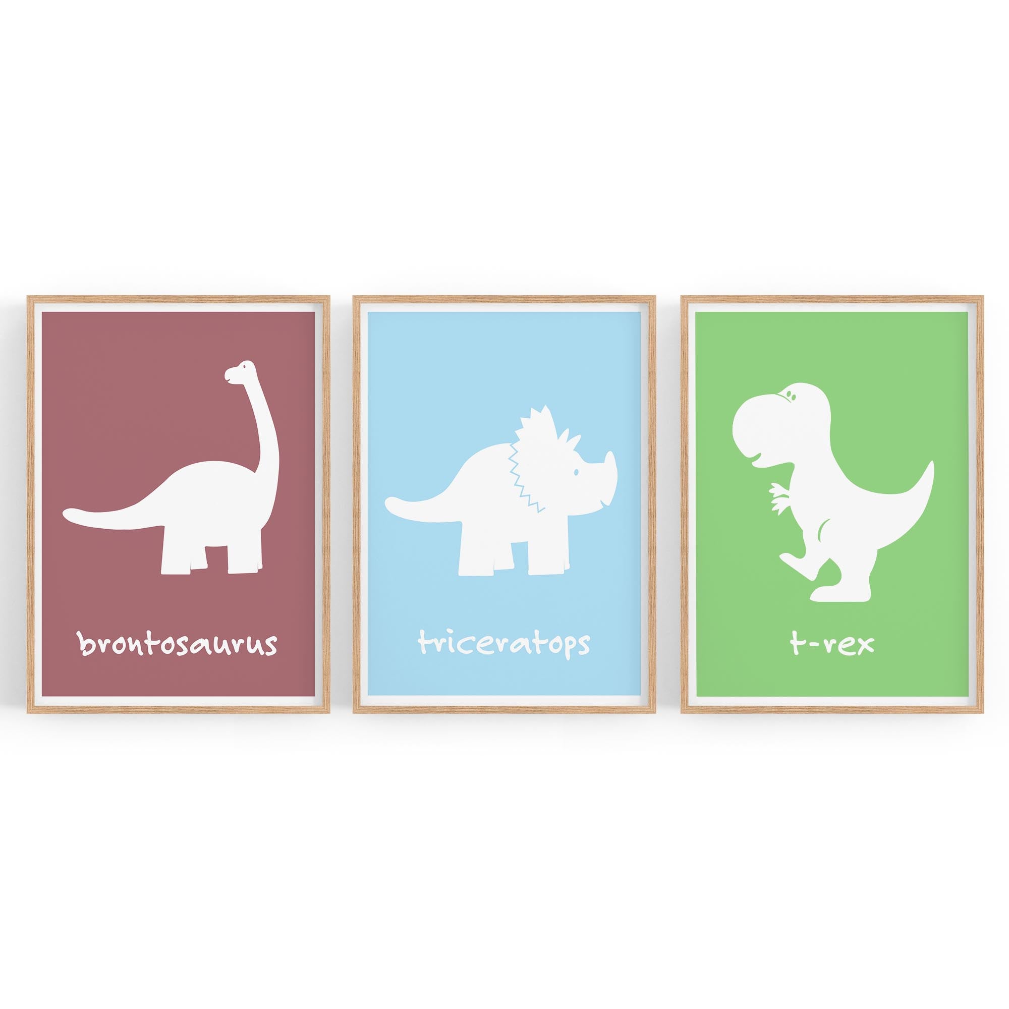 Set of Cartoon Dinosaur Nursery Bedroom Wall Art #2