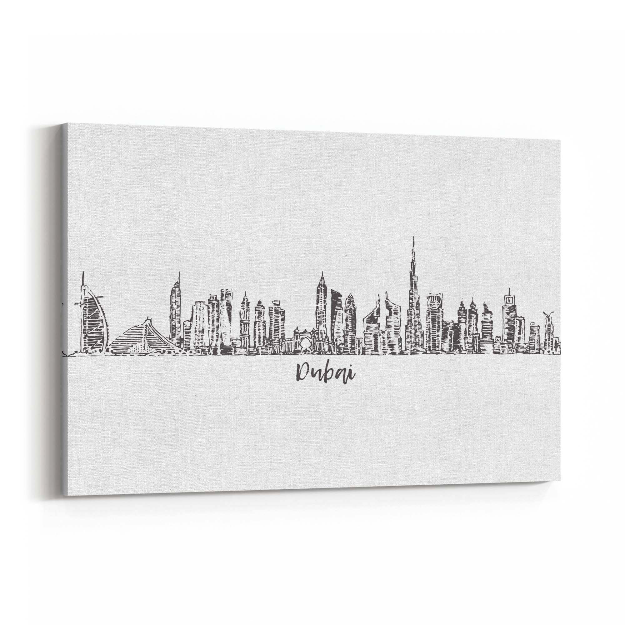 Dubai UAE Cityscape Drawing Minimal Wall Art
