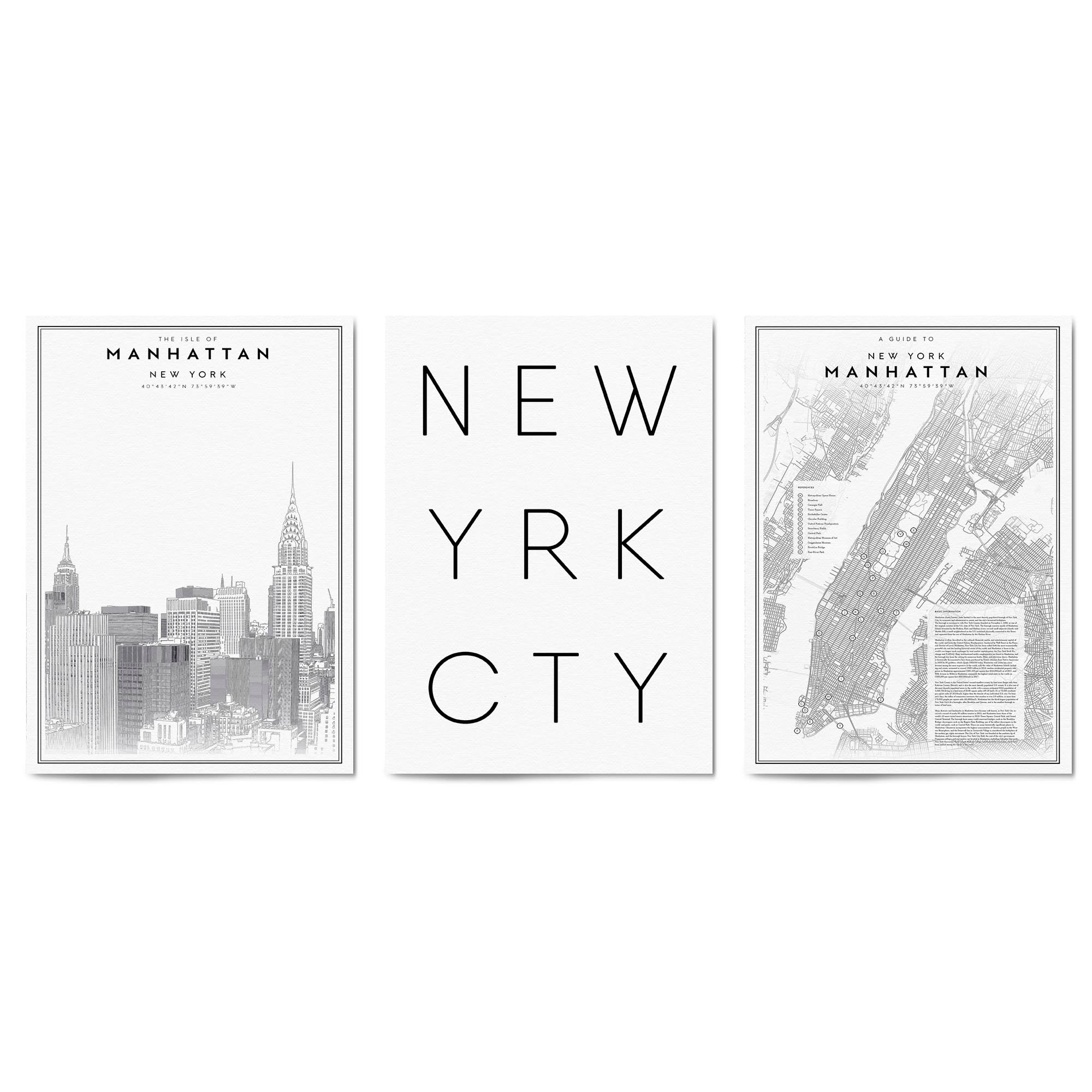 Set of New York Wall Minimal Black & White Art