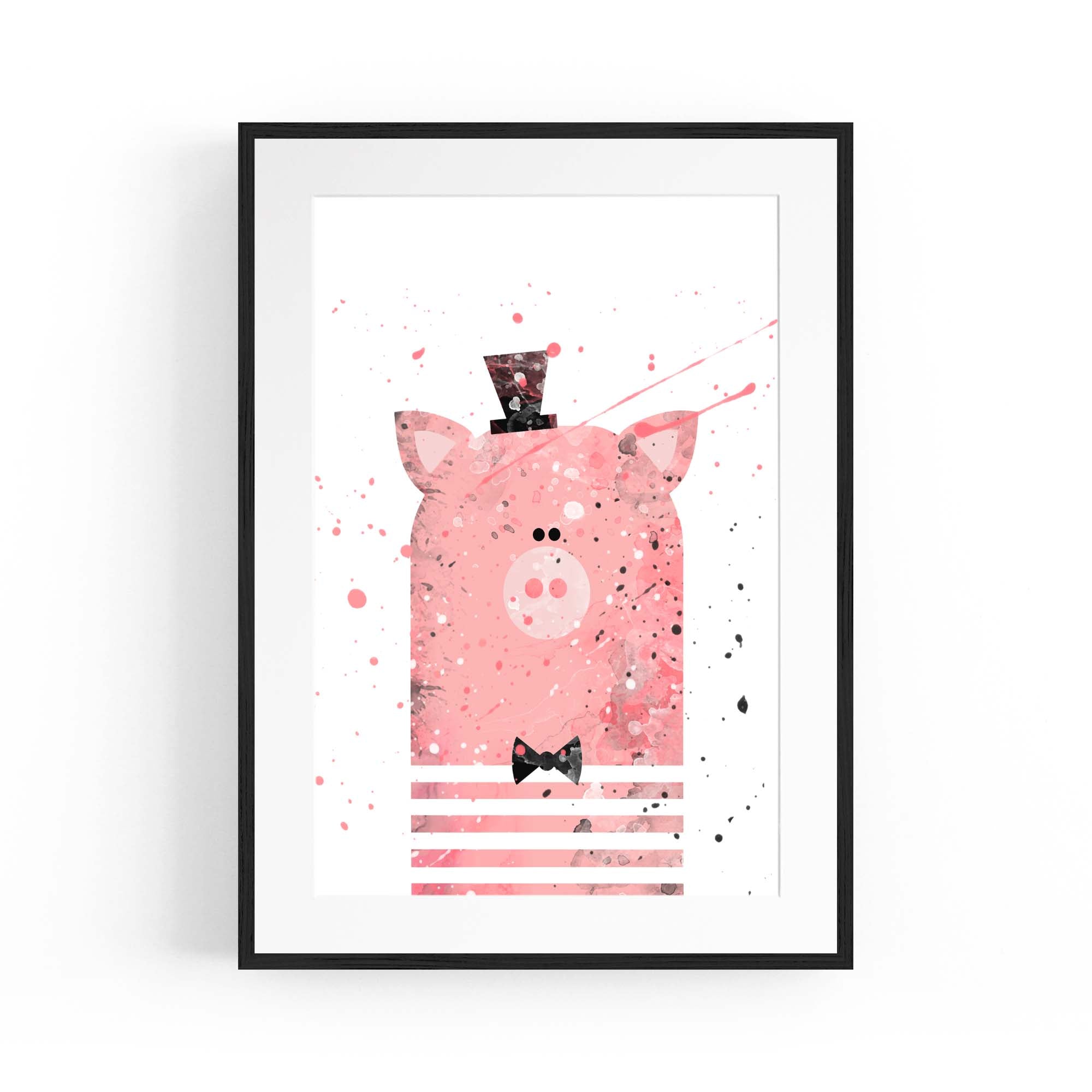 Pink Pig Nursery Cartoon Cute Animal Baby Wall Art