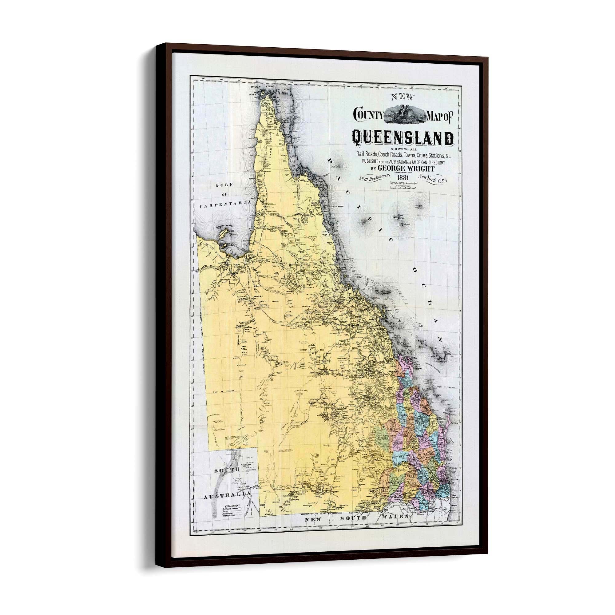 Queensland Australia Vintage Map Wall Art #2