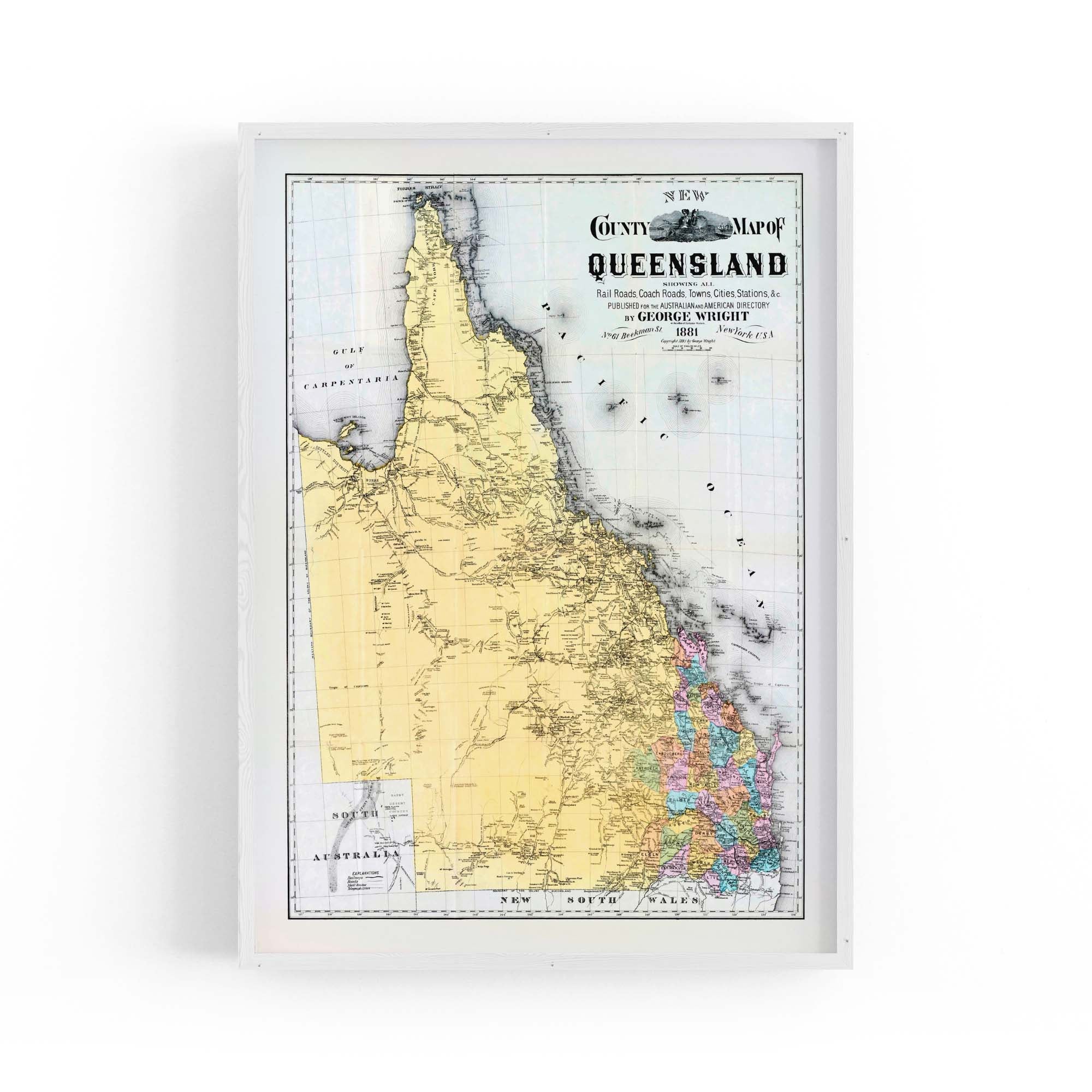 Queensland Australia Vintage Map Wall Art #2