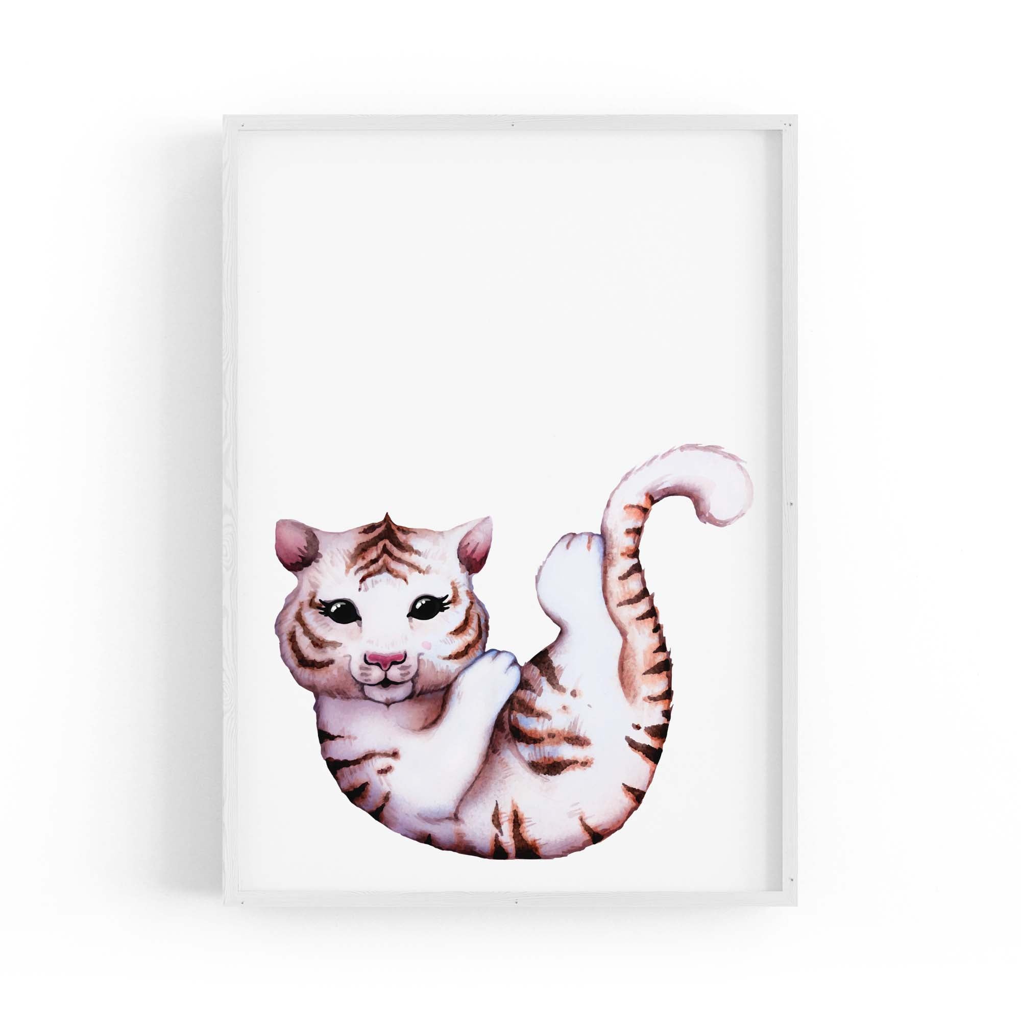 Cartoon White Tiger Cute Nursery Baby Animal Art