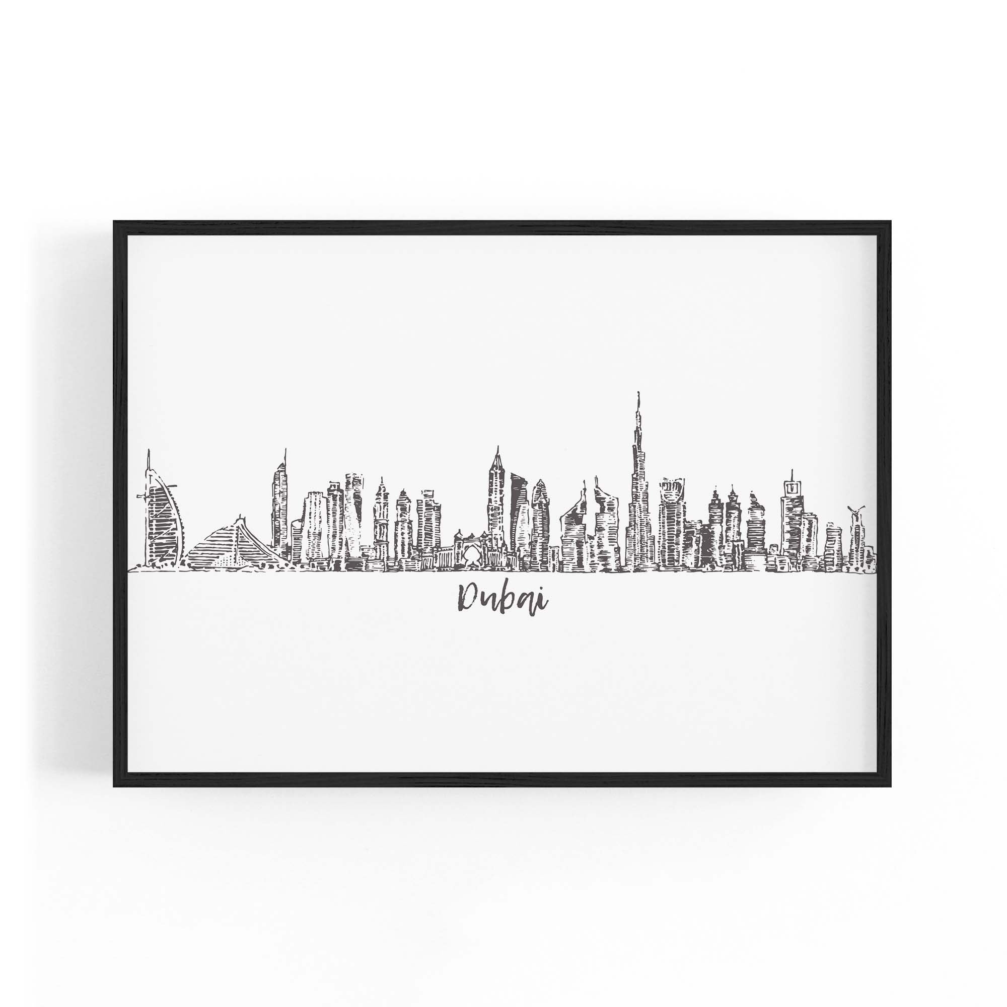 Dubai UAE Cityscape Drawing Minimal Wall Art