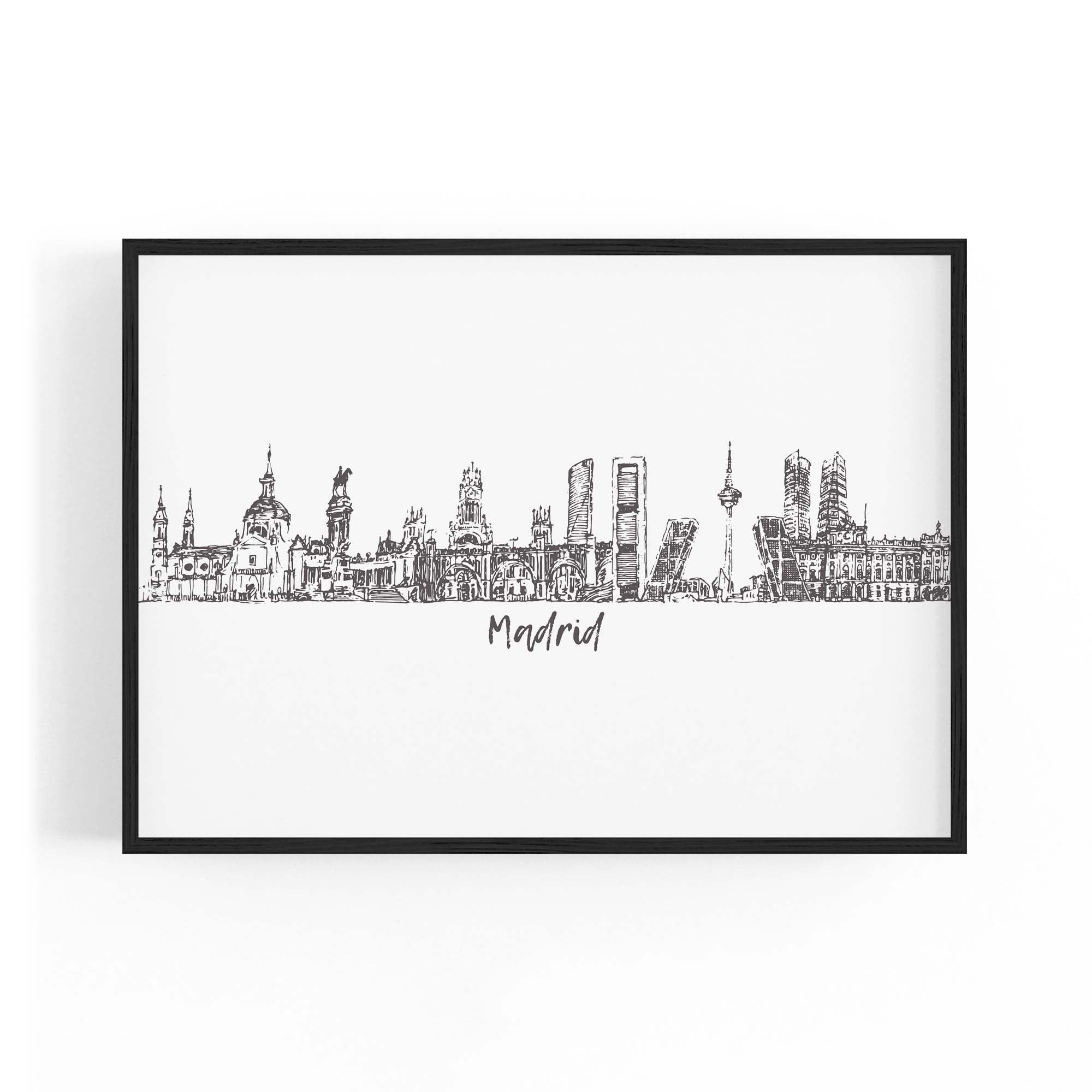 Madrid Spain Cityscape Drawing Travel Wall Art