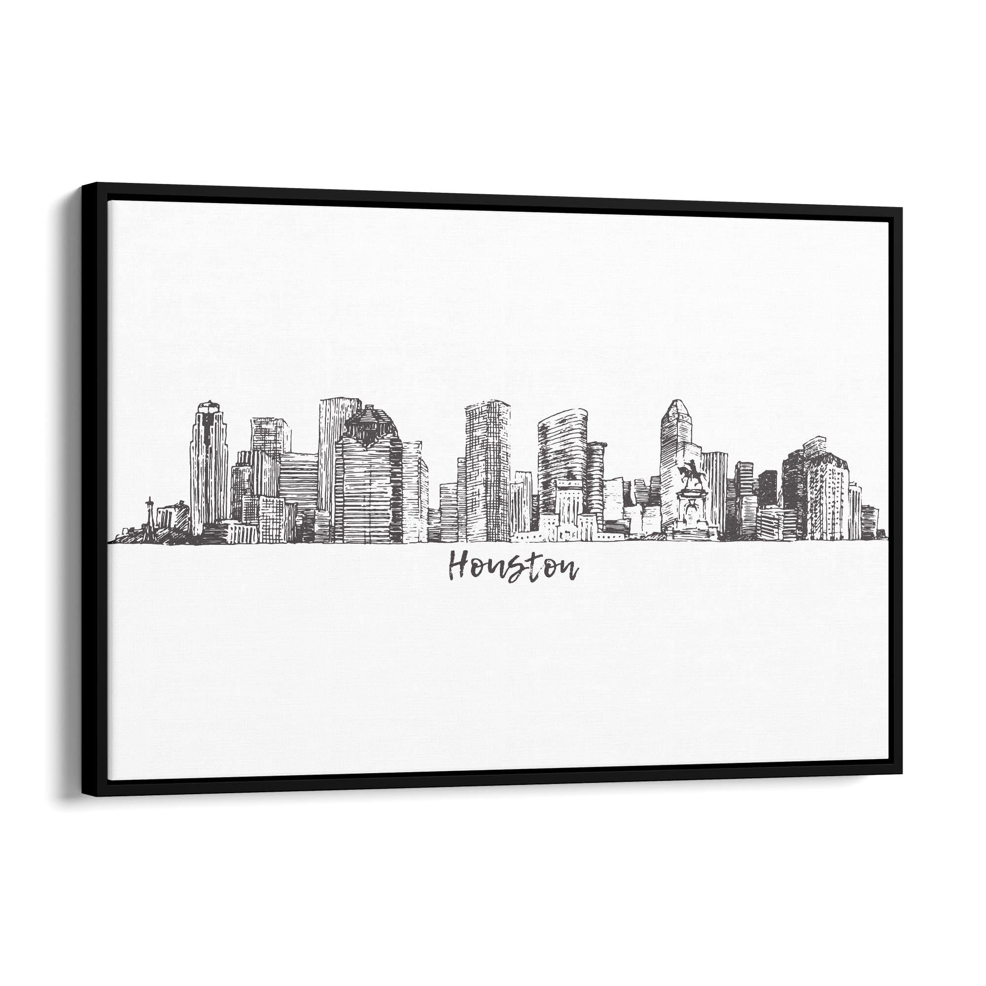 Houston Texas Skyline Drawing Minimal Wall Art