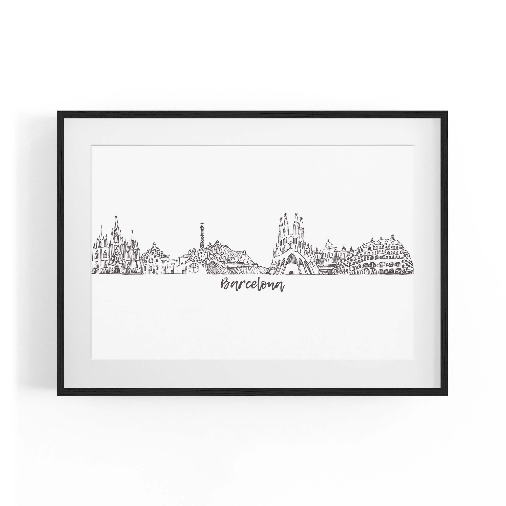 Barcelona Spain Minimal Drawing Cityscape Wall Art