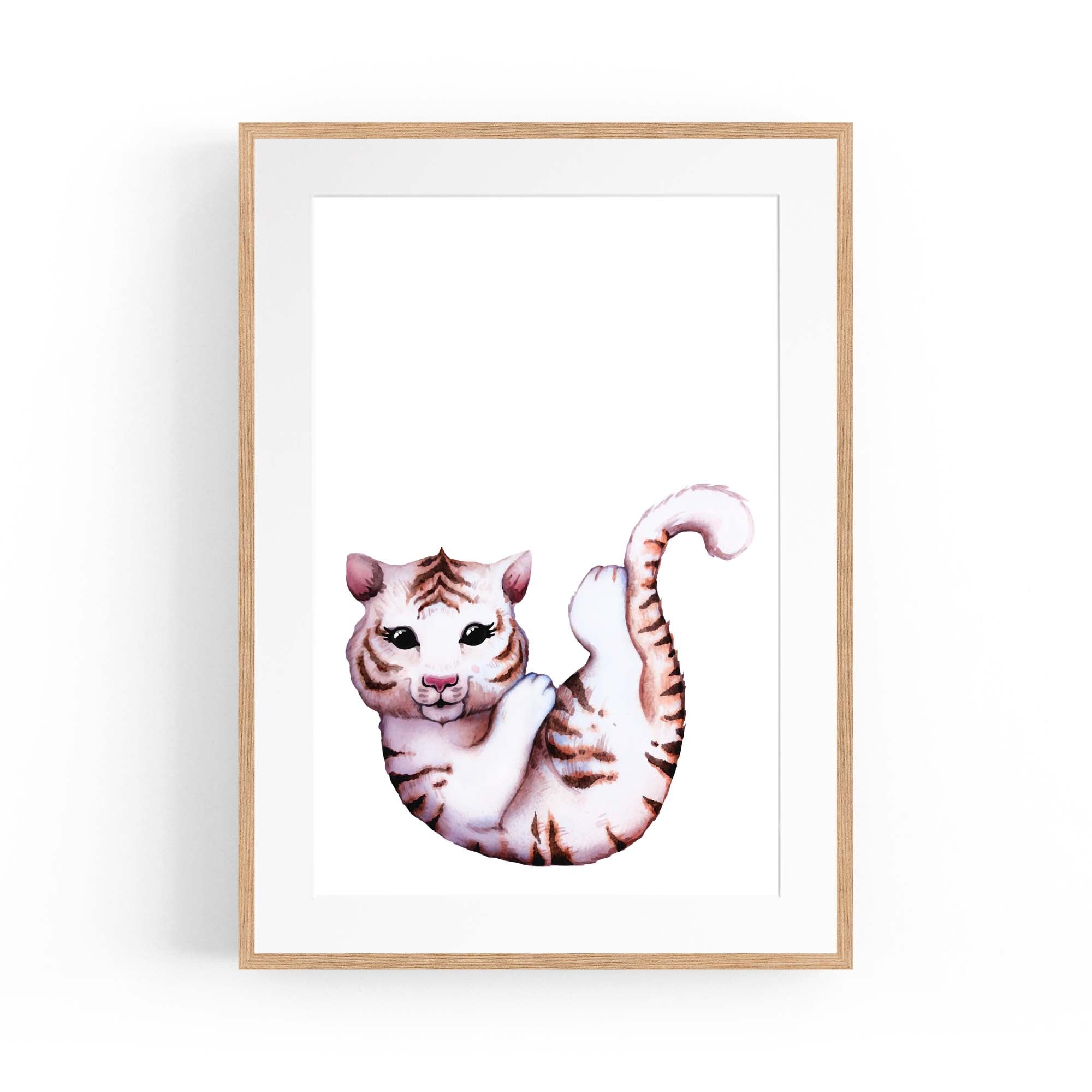 Cartoon White Tiger Cute Nursery Baby Animal Art