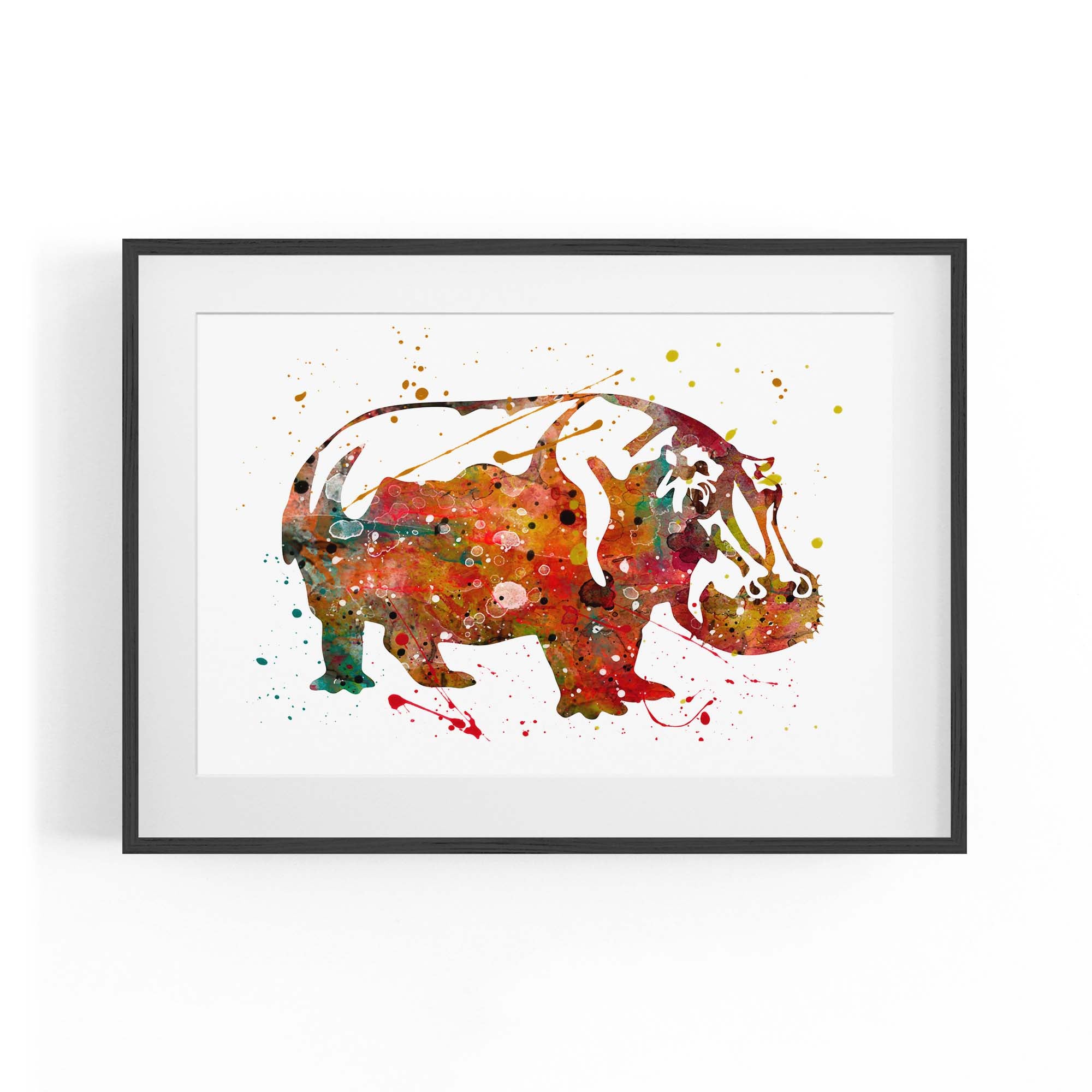 Watercolour Hippo Painting Animal Nursery Wall Art
