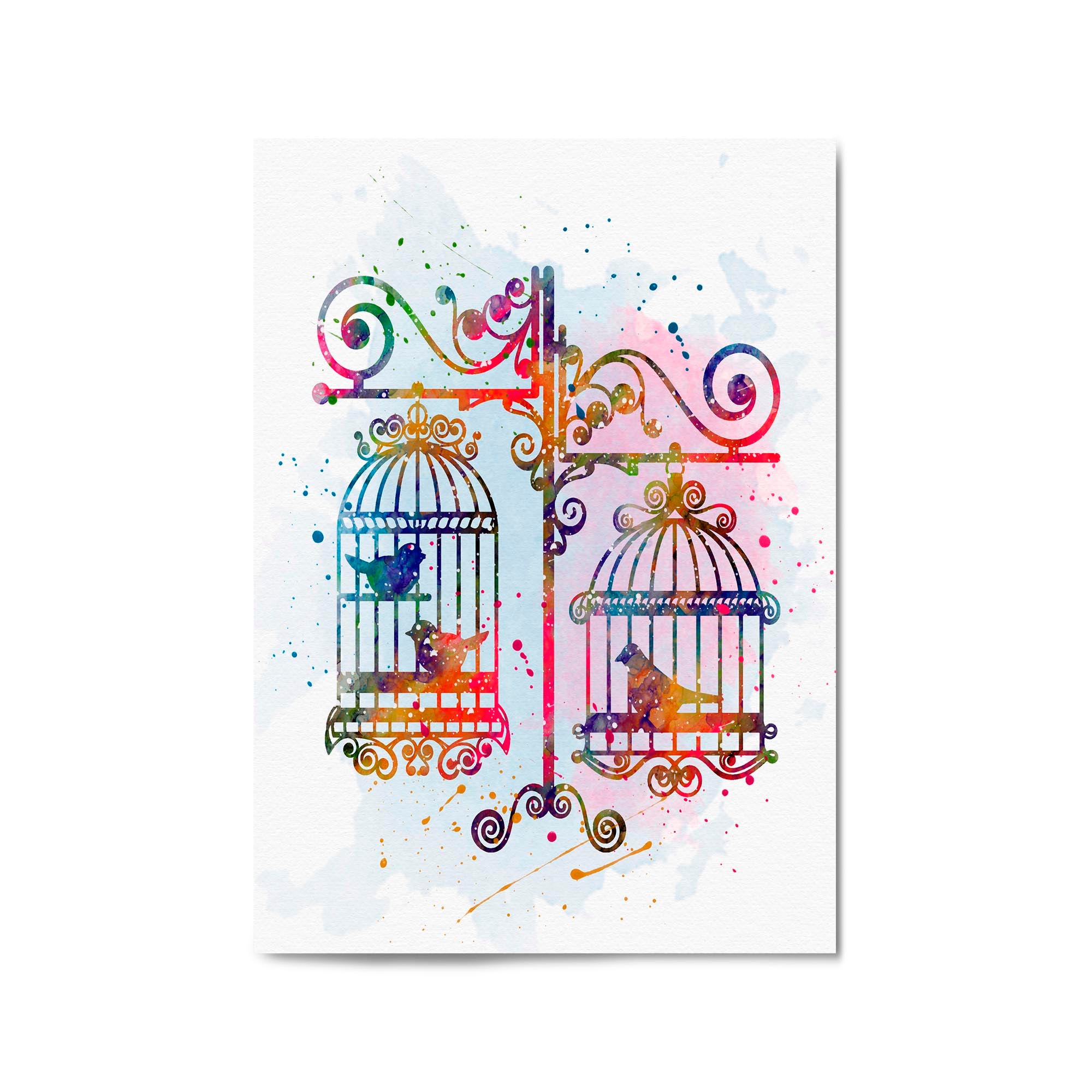 Birds In Cages Cute Decoration Wall Art