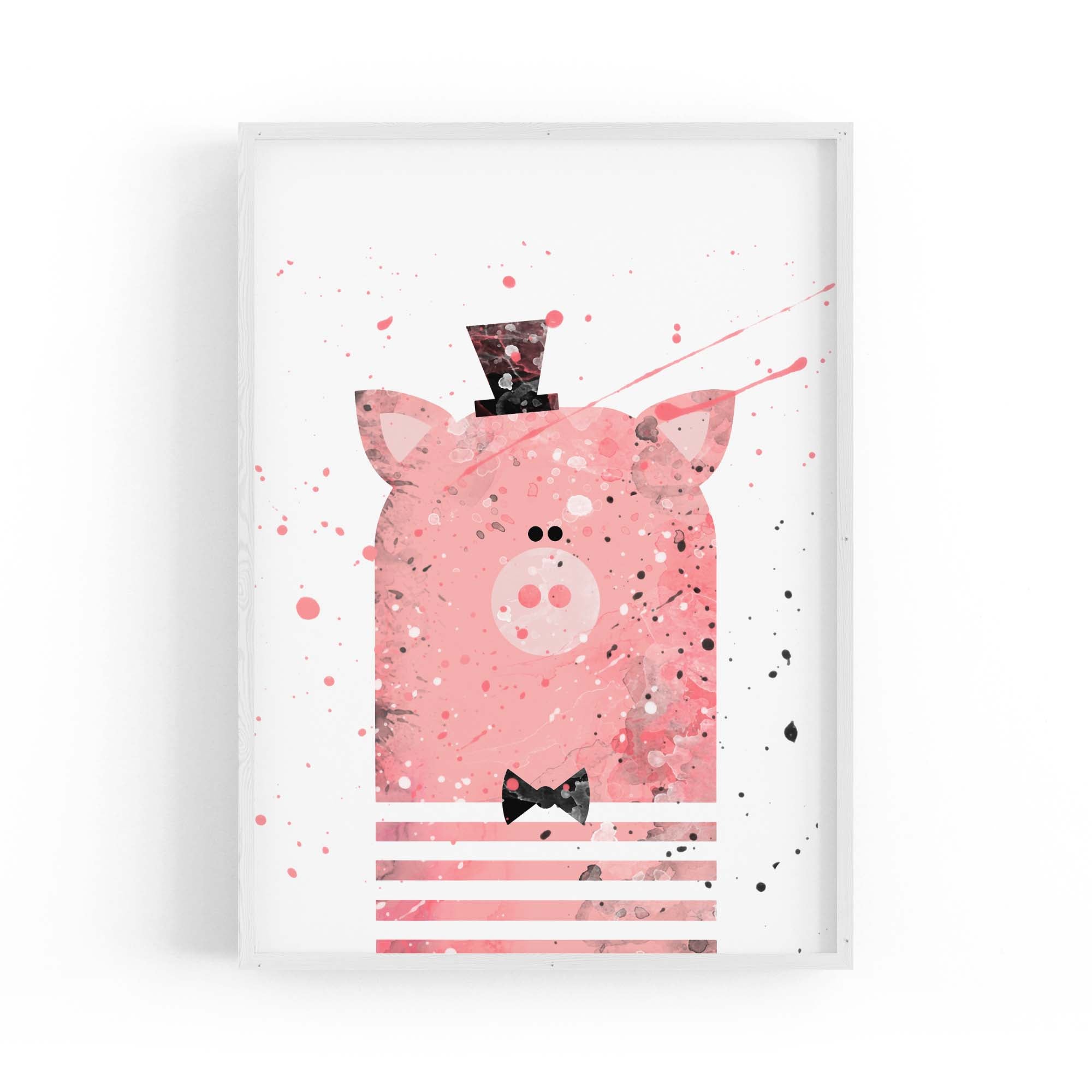 Pink Pig Nursery Cartoon Cute Animal Baby Wall Art