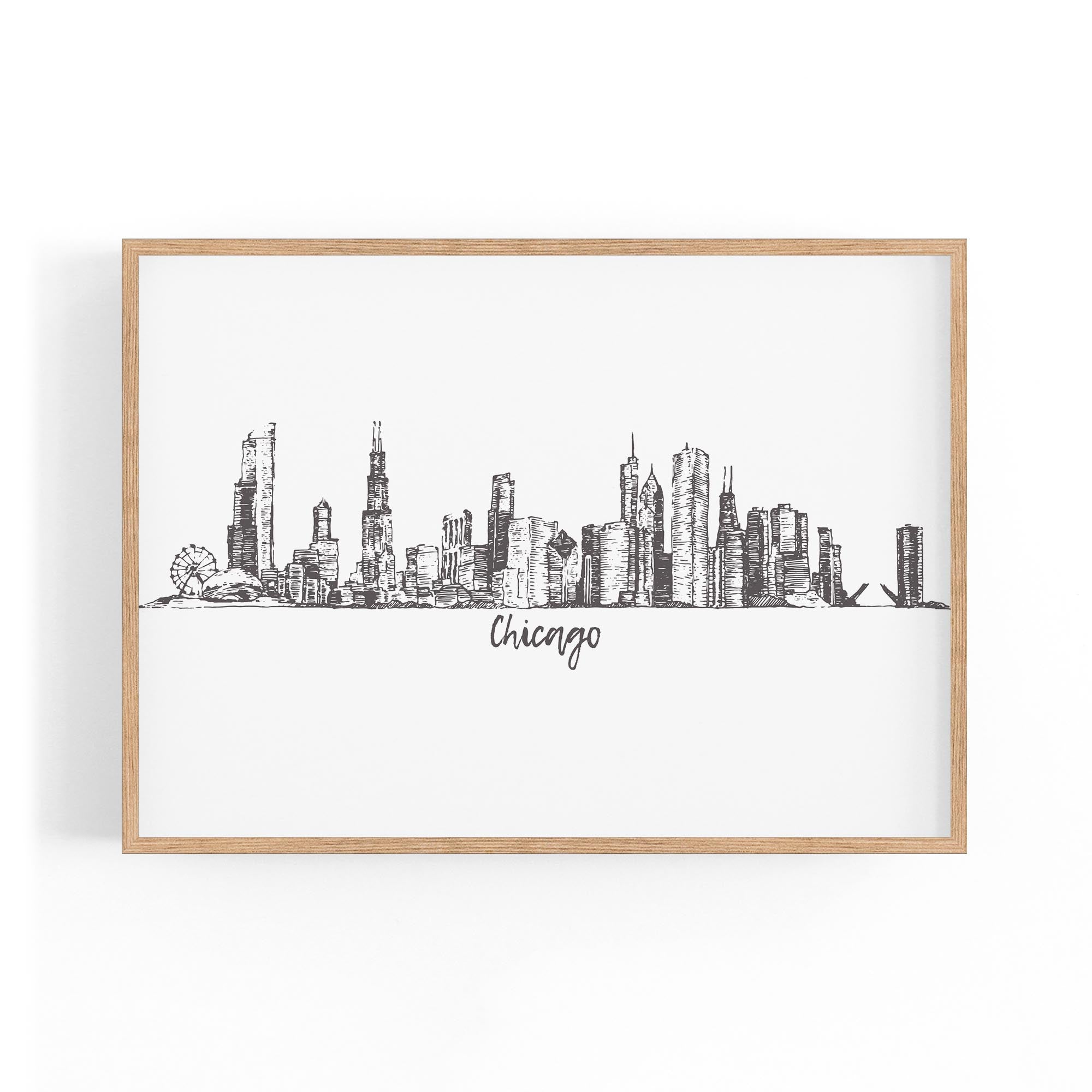 Chicago, USA Minimal Cityscape Drawing Wall Art