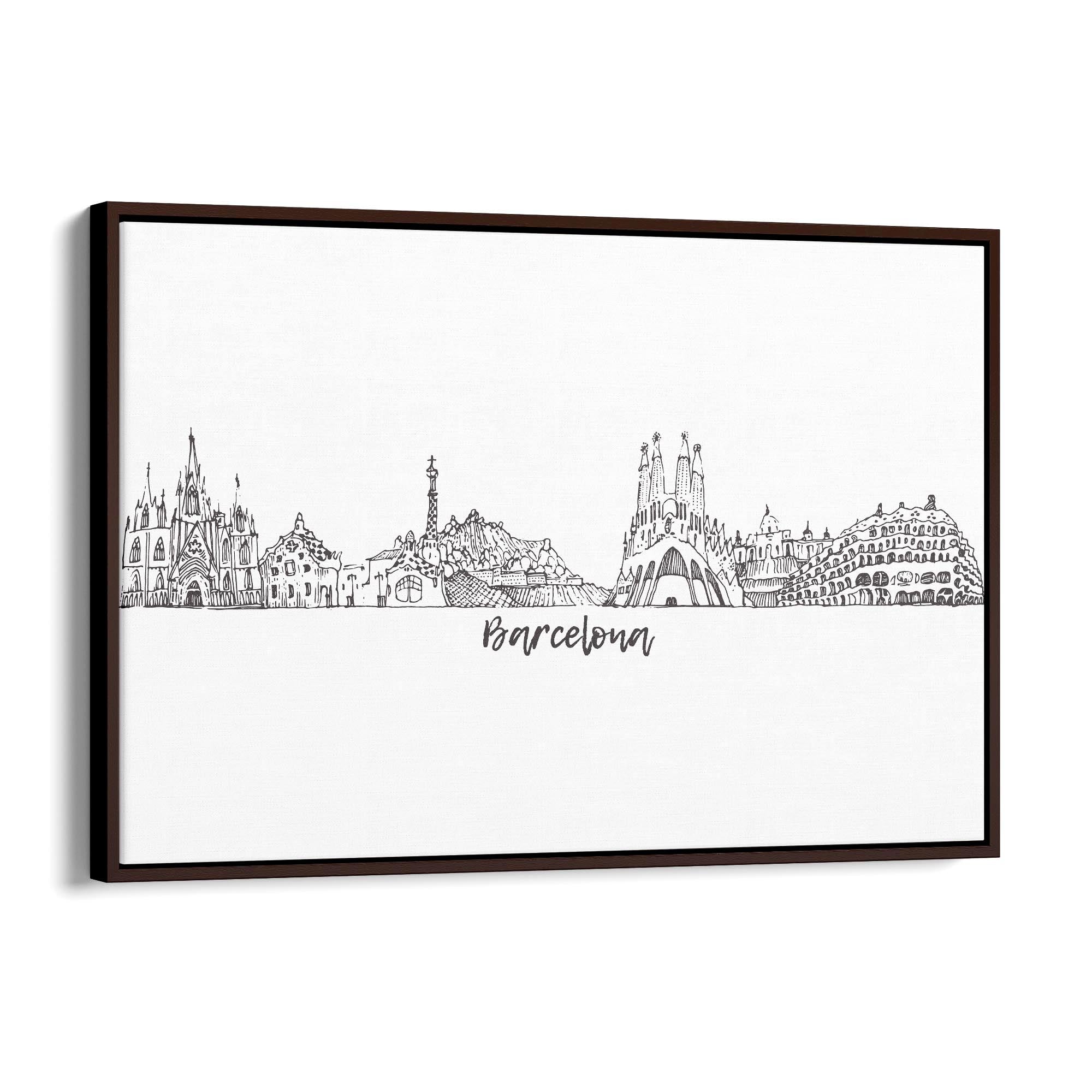 Barcelona Spain Minimal Drawing Cityscape Wall Art