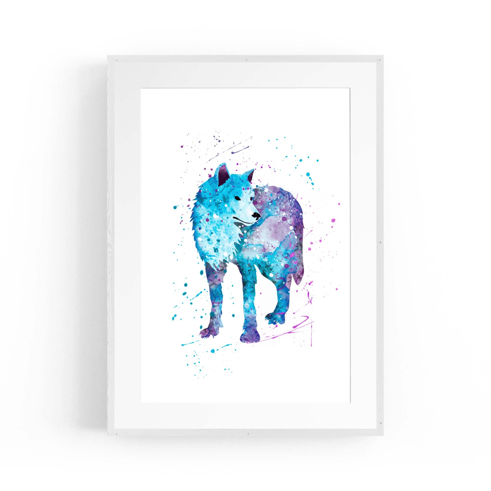 Blue Lone Wolf Cute Animal Painting Wall Art