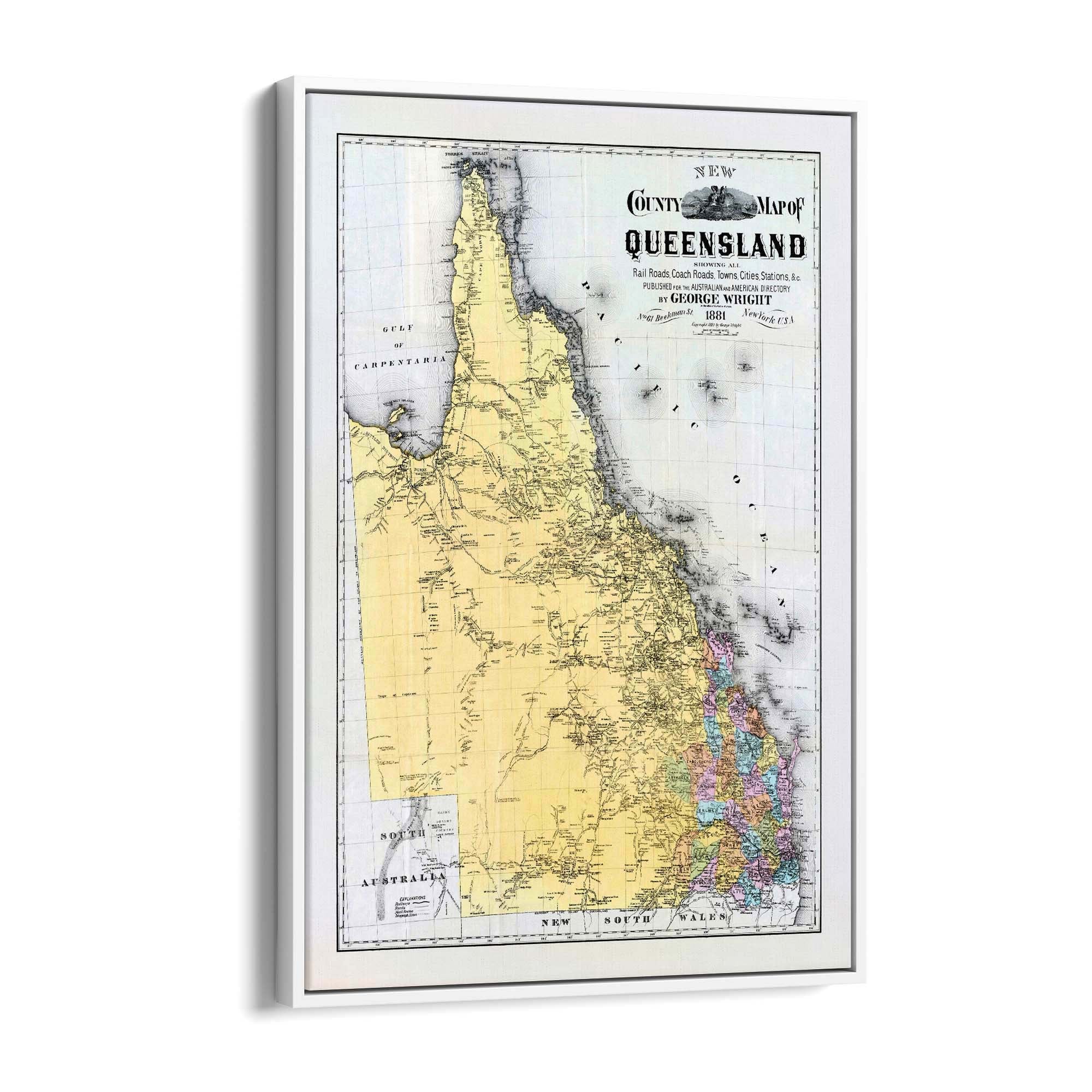Queensland Australia Vintage Map Wall Art #2