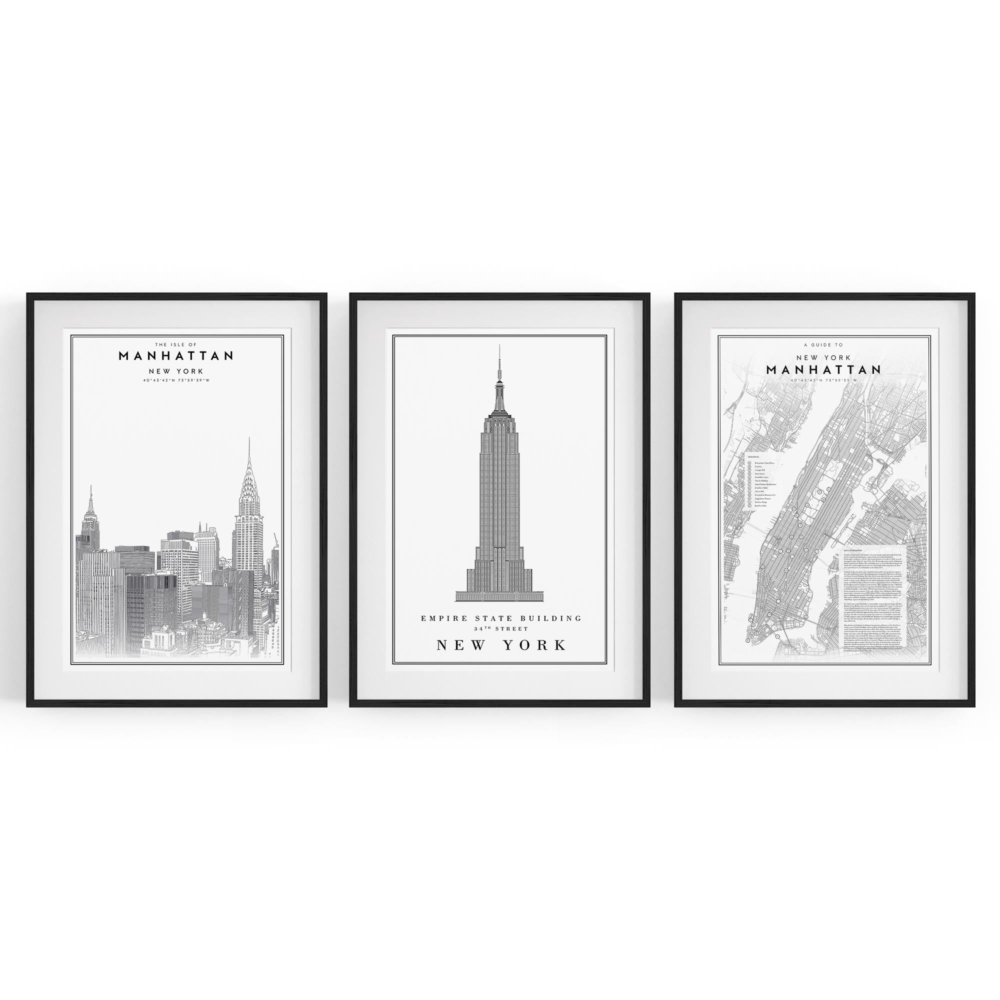 Set of New York Wall Minimal Black & White Art