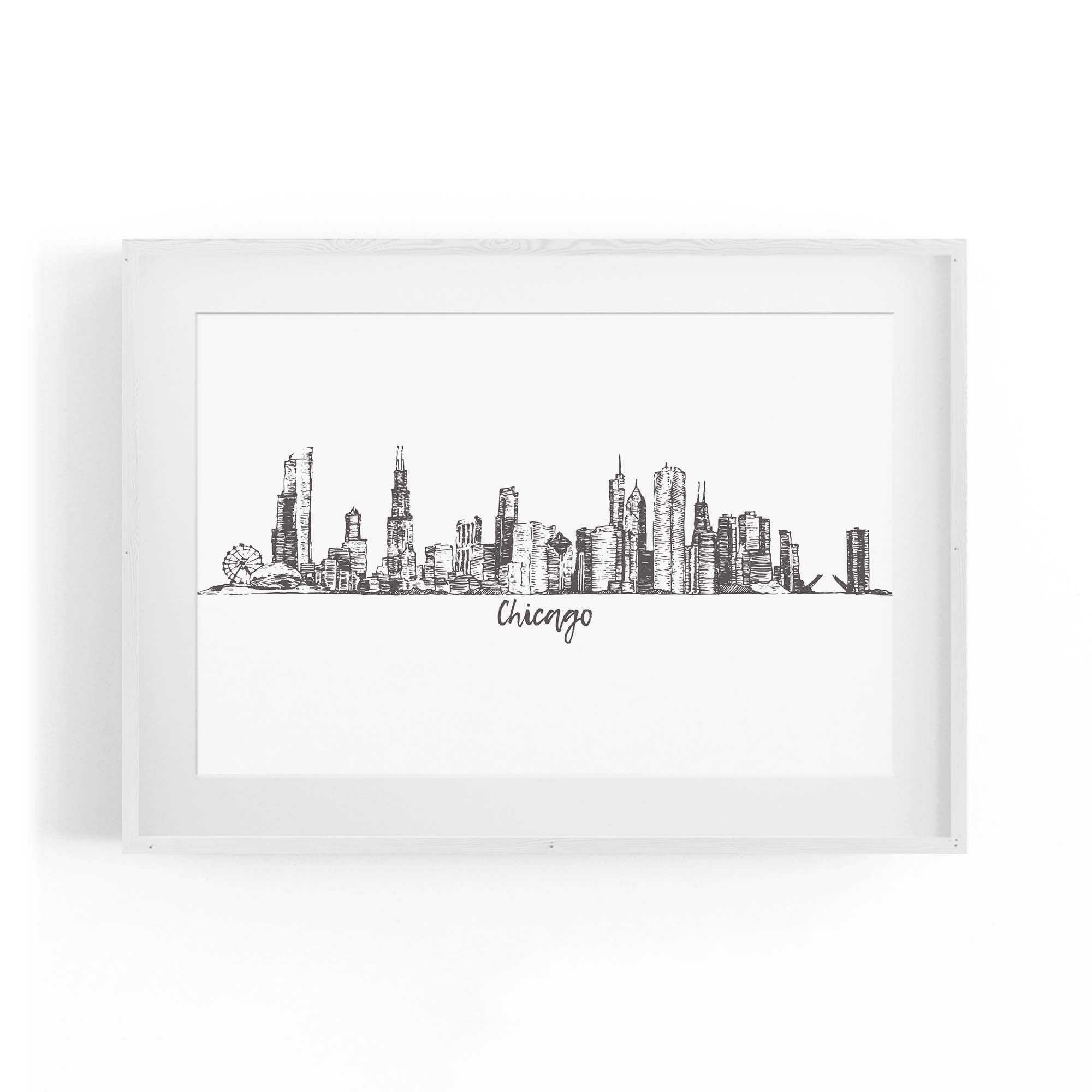 Chicago, USA Minimal Cityscape Drawing Wall Art