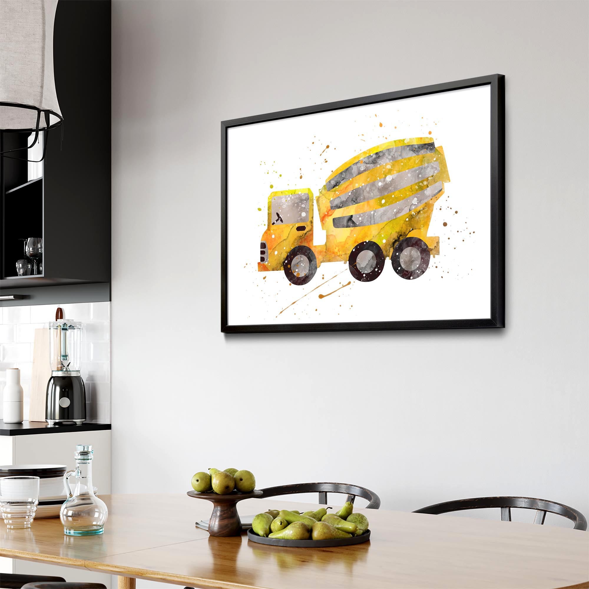 Yellow Mixer Truck Boys Bedroom Nursery Wall Art