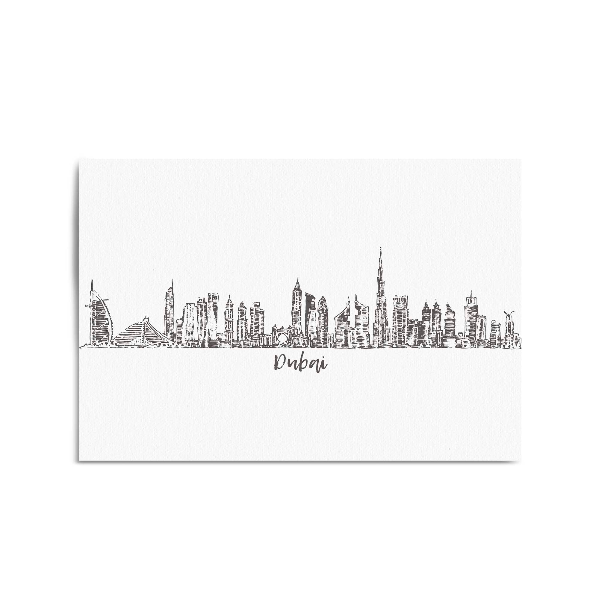 Dubai UAE Cityscape Drawing Minimal Wall Art