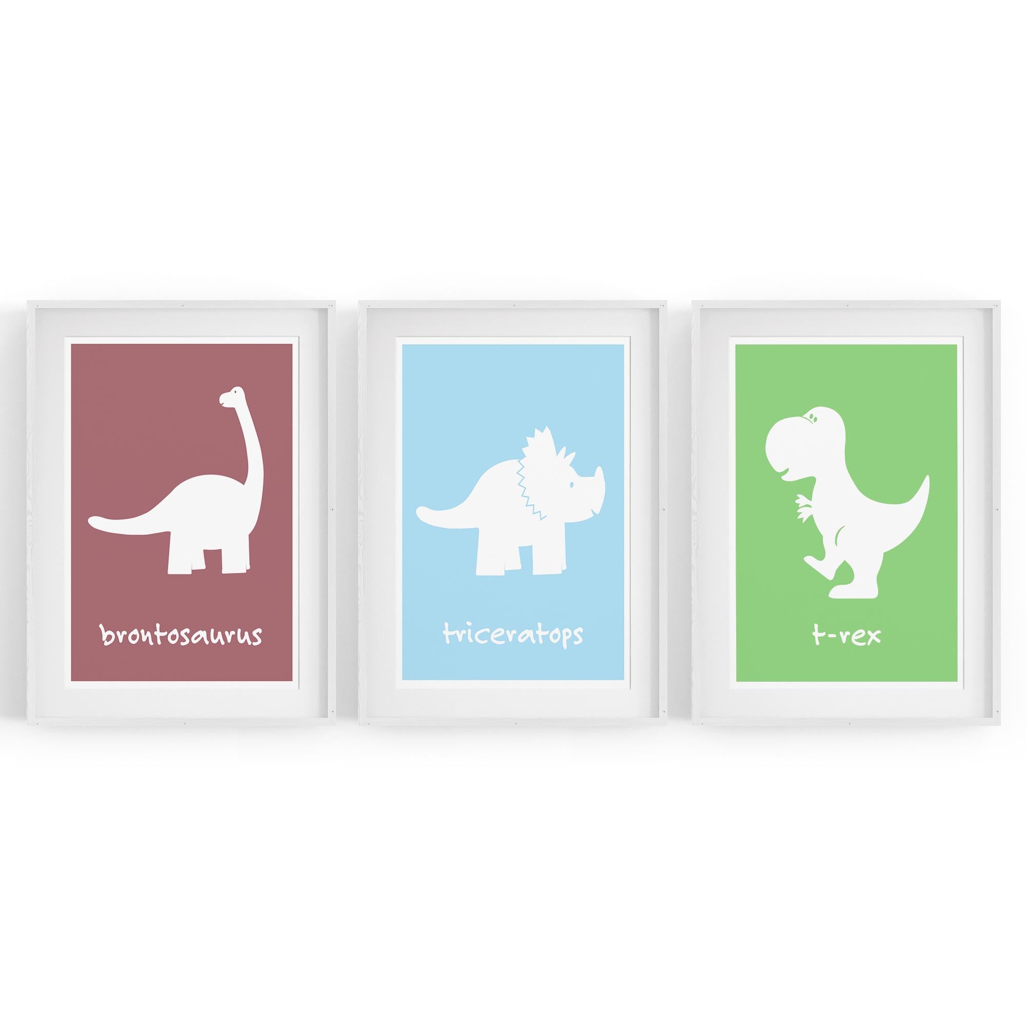 Set of Cartoon Dinosaur Nursery Bedroom Wall Art #2