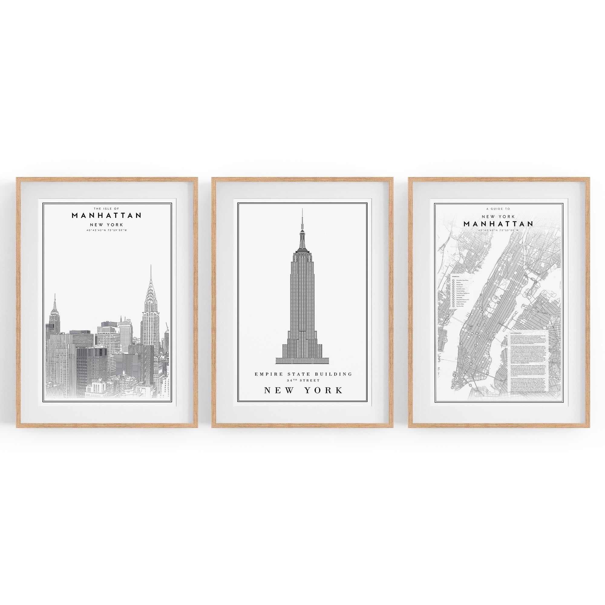 Set of New York Wall Minimal Black & White Art
