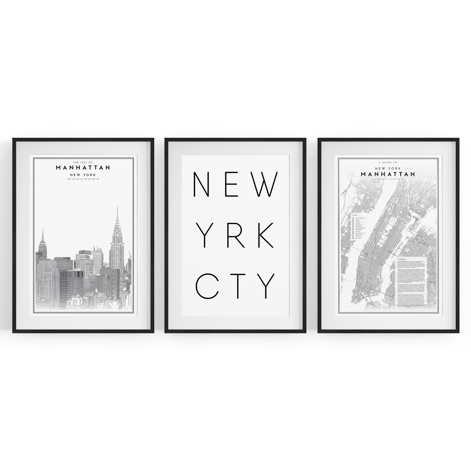 Set of New York Wall Minimal Black & White Art