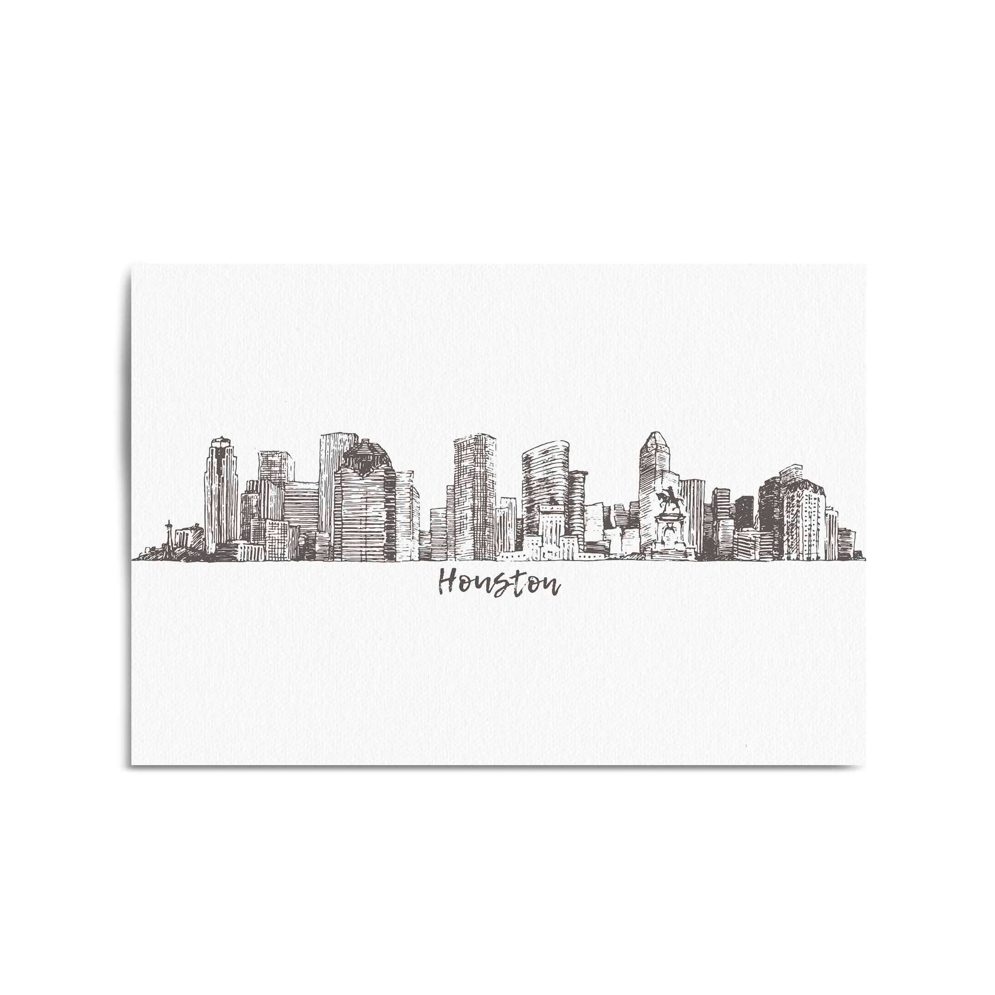 Houston Texas Skyline Drawing Minimal Wall Art
