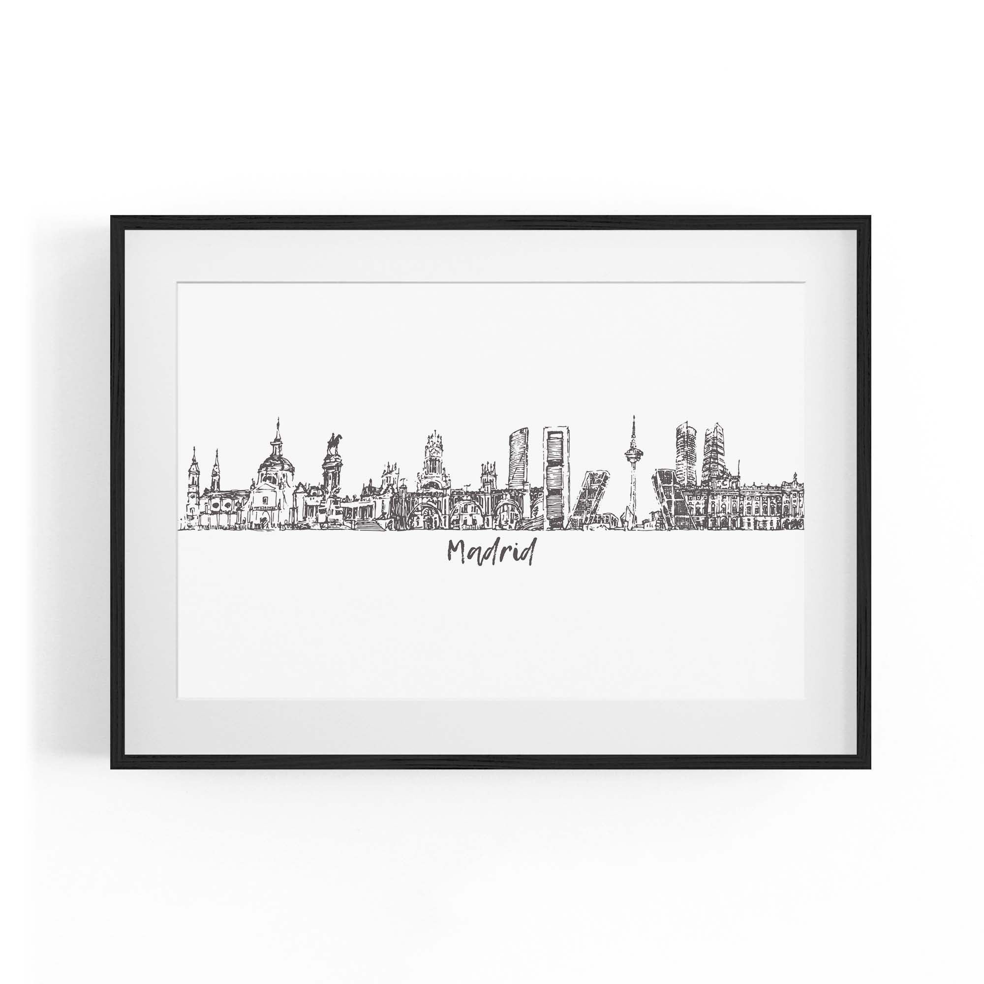 Madrid Spain Cityscape Drawing Travel Wall Art