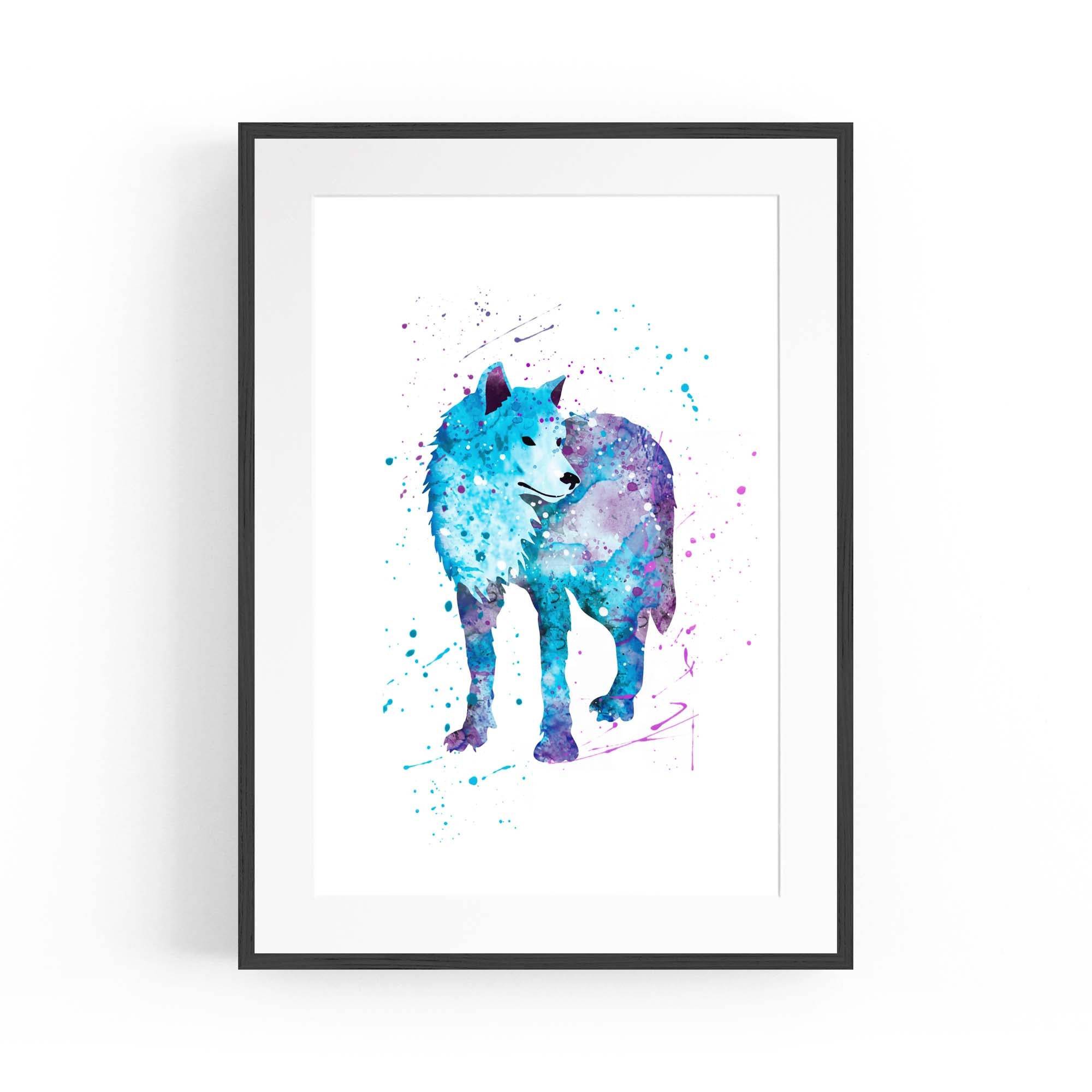 Blue Lone Wolf Cute Animal Painting Wall Art