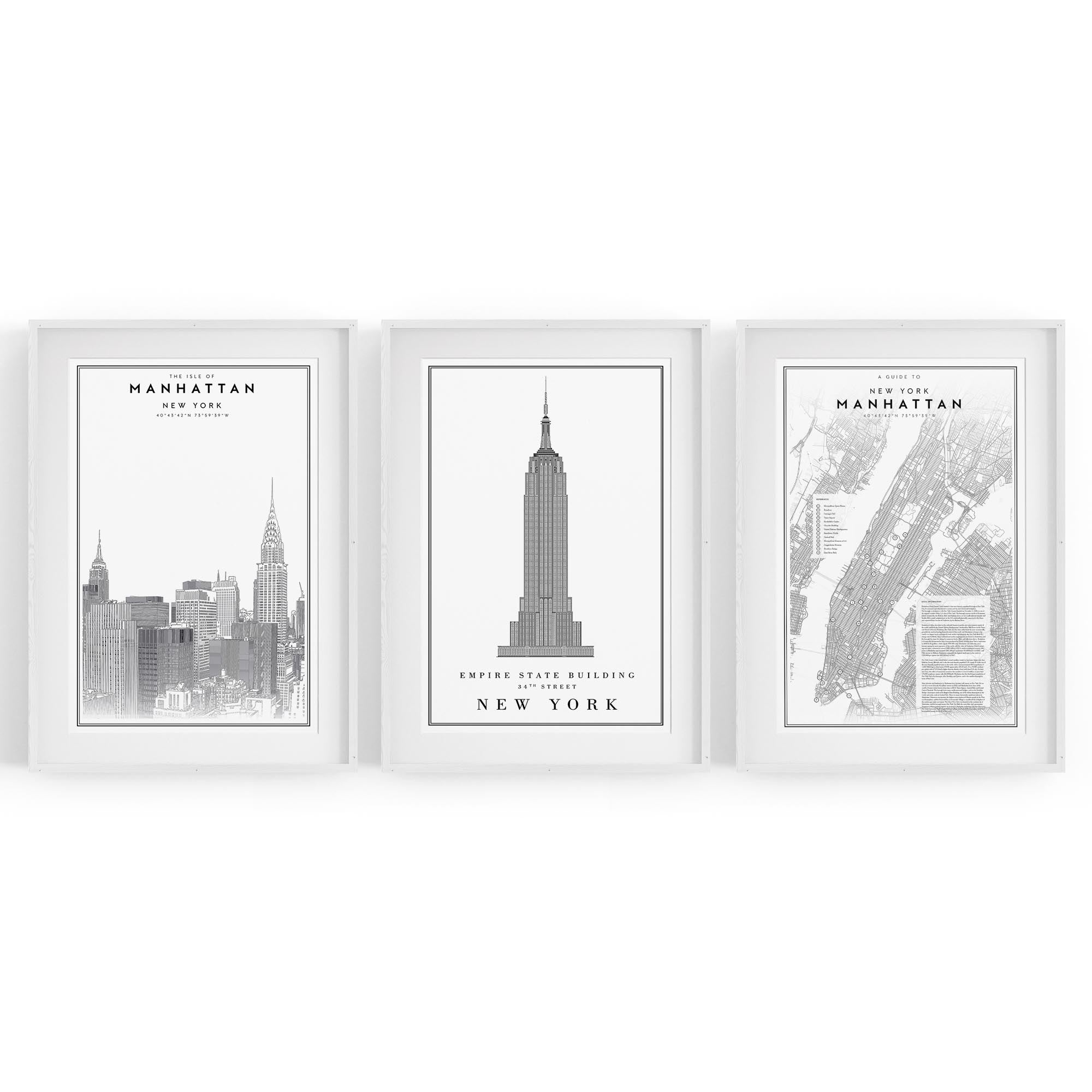 Set of New York Wall Minimal Black & White Art