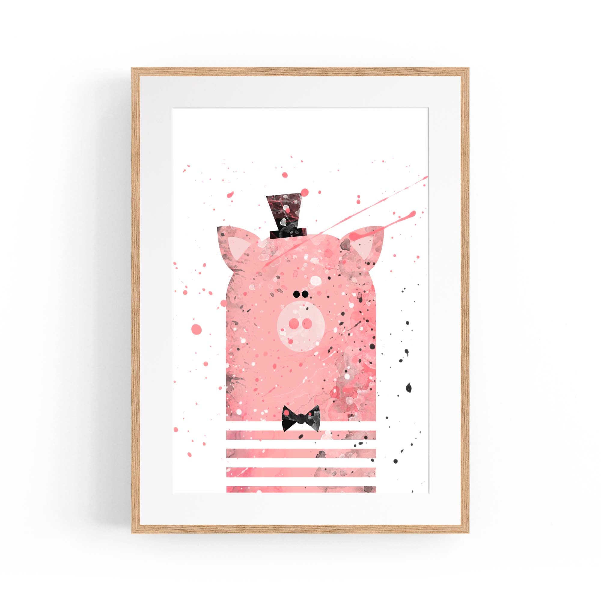 Pink Pig Nursery Cartoon Cute Animal Baby Wall Art