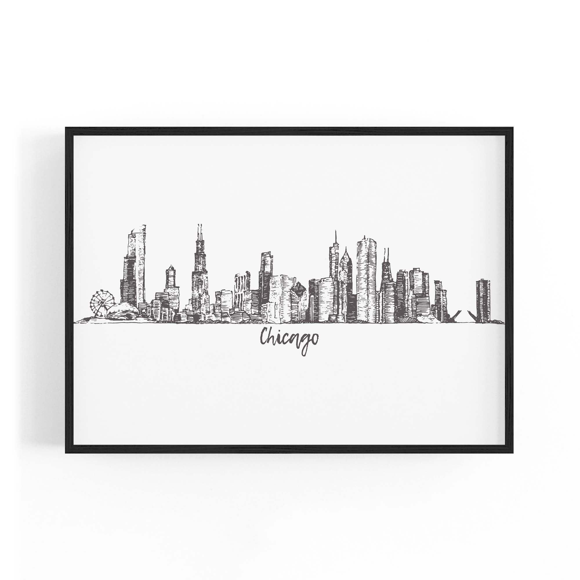 Chicago, USA Minimal Cityscape Drawing Wall Art