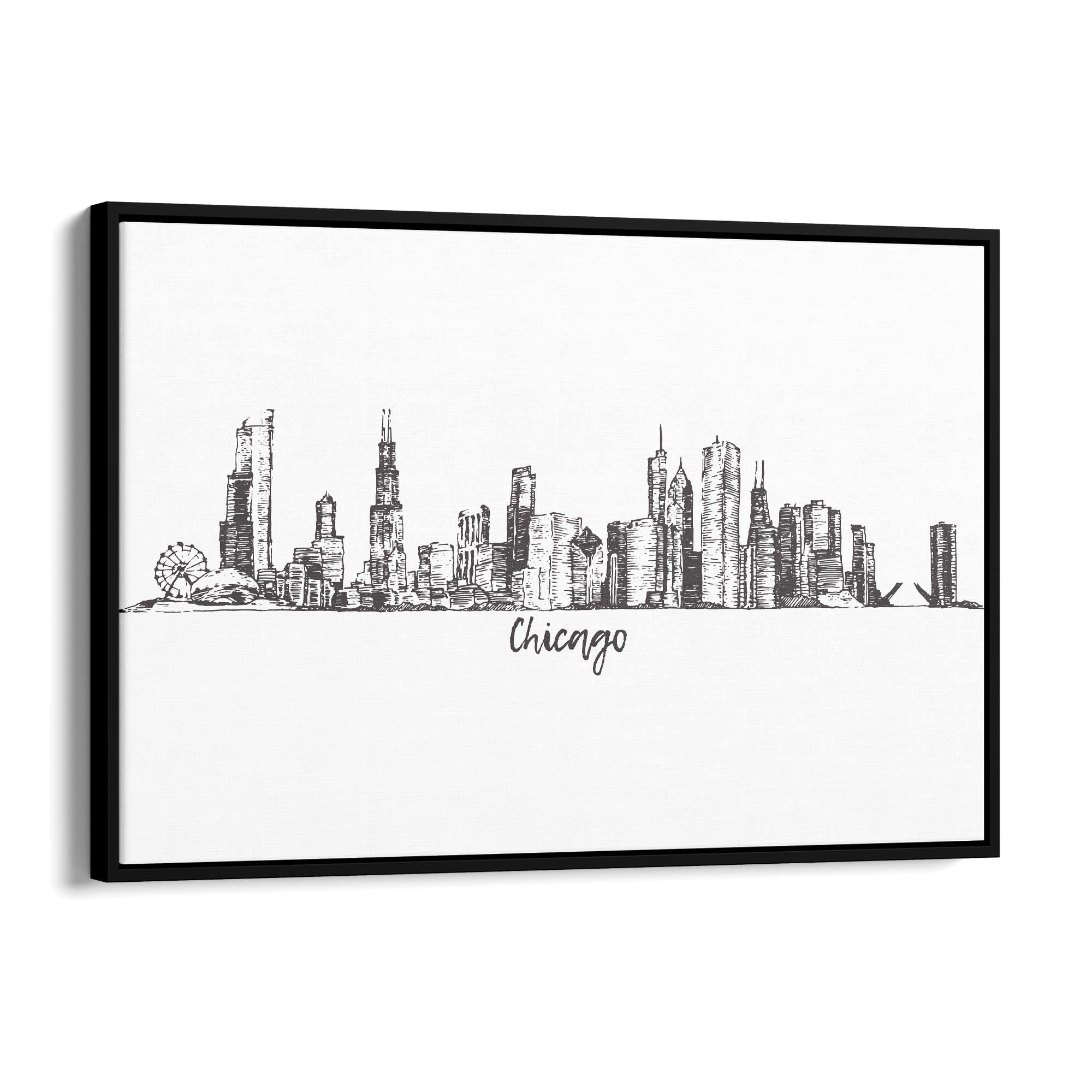 Chicago, USA Minimal Cityscape Drawing Wall Art