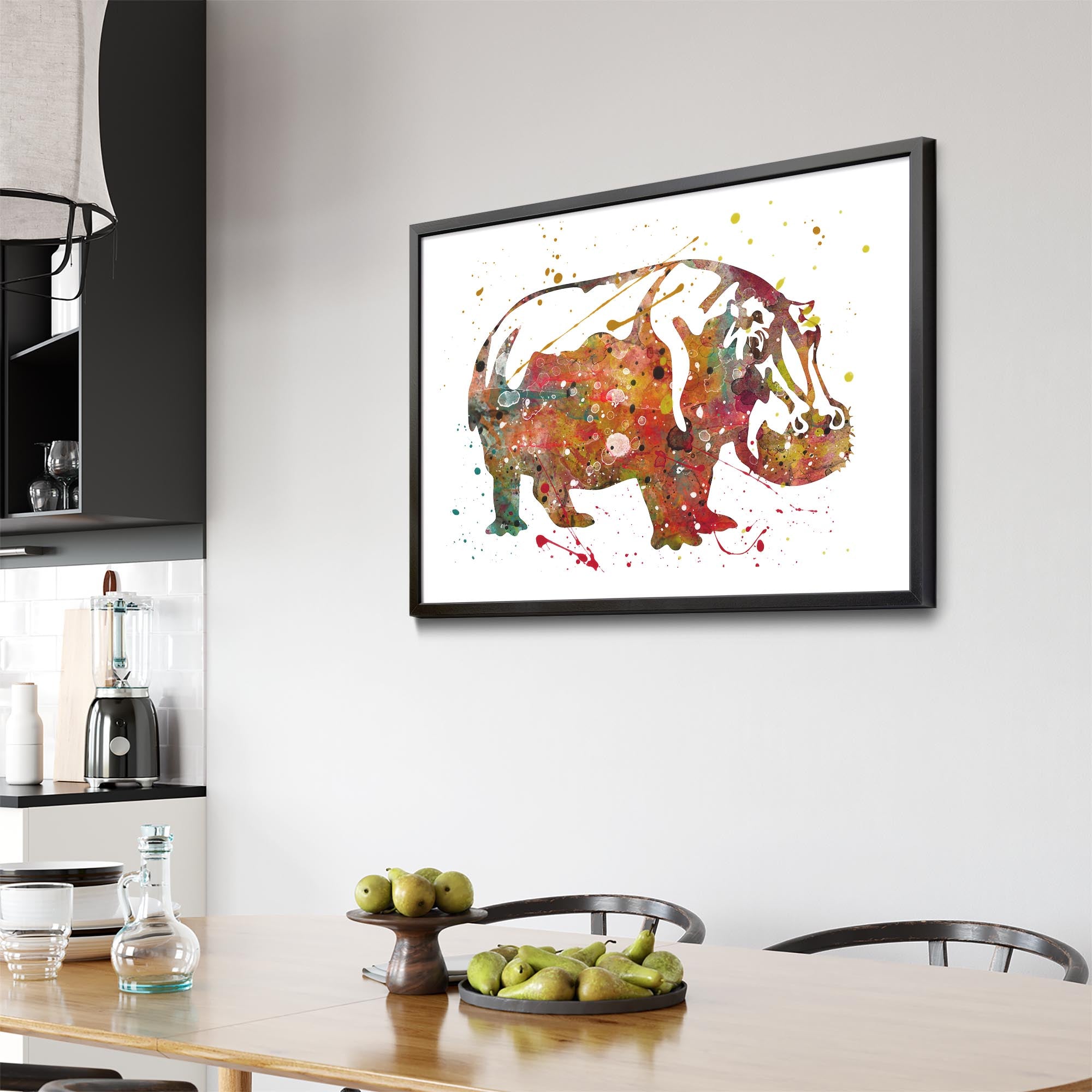 Watercolour Hippo Painting Animal Nursery Wall Art