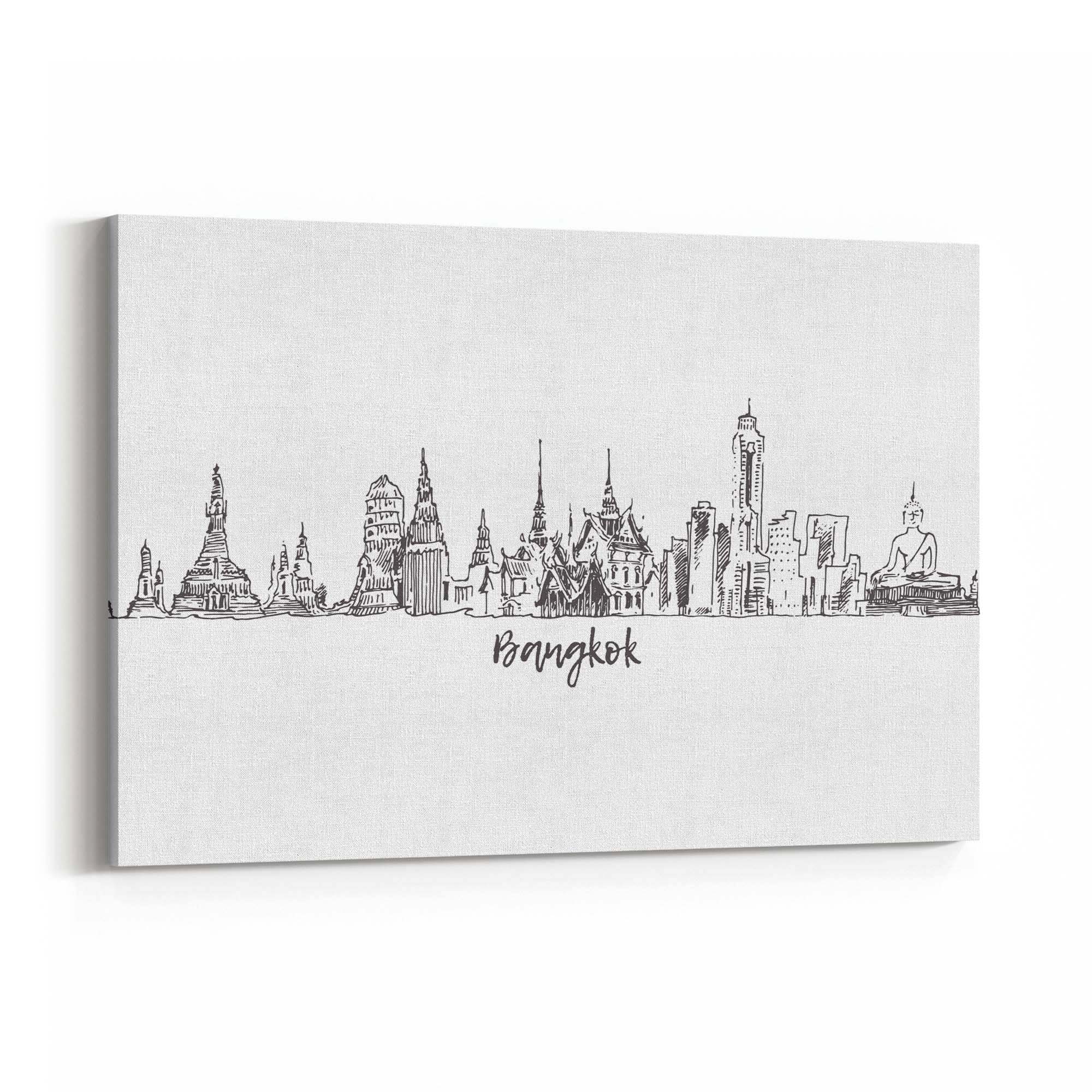 Bangkok Thailand Drawing Minimal Travel Wall Art