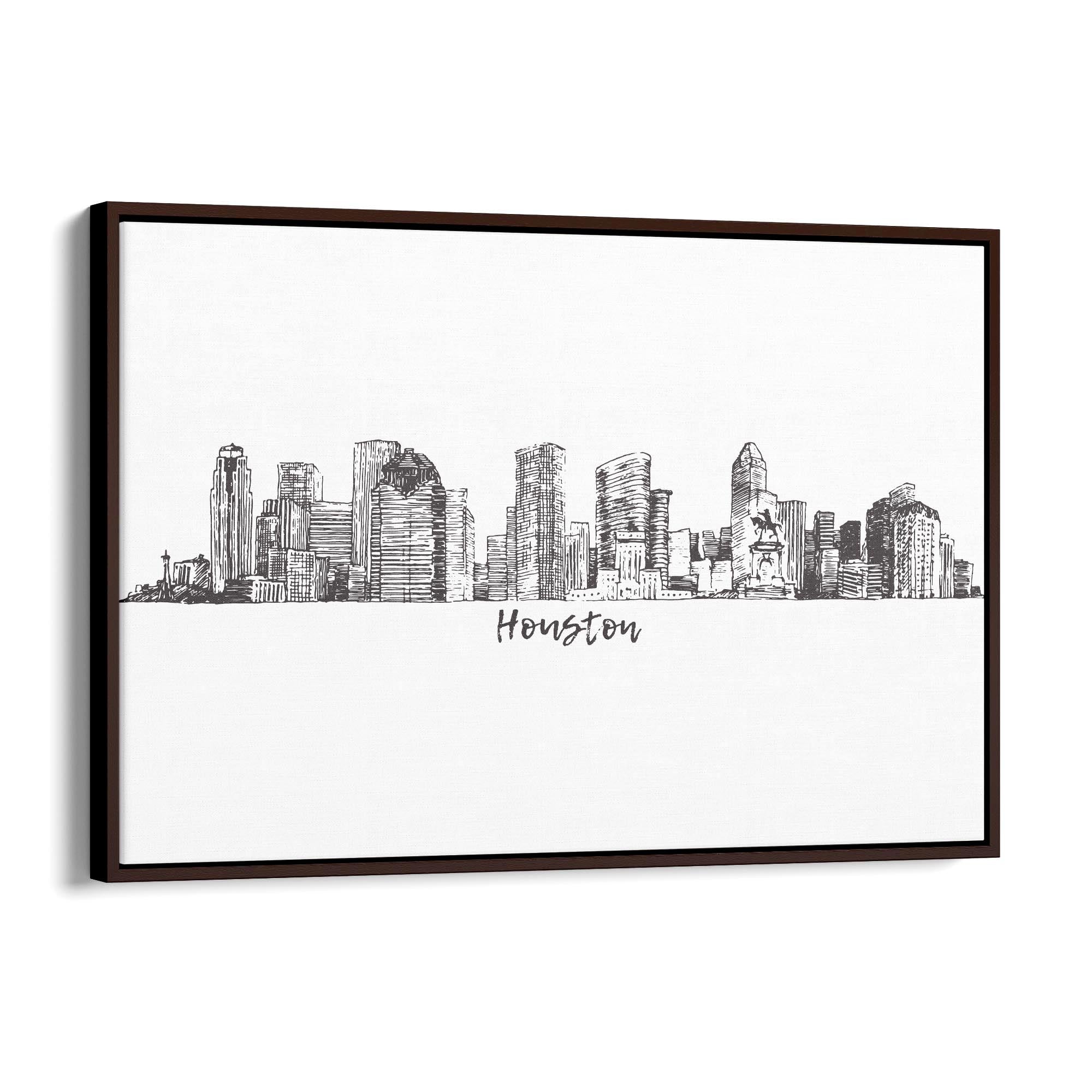 Houston Texas Skyline Drawing Minimal Wall Art